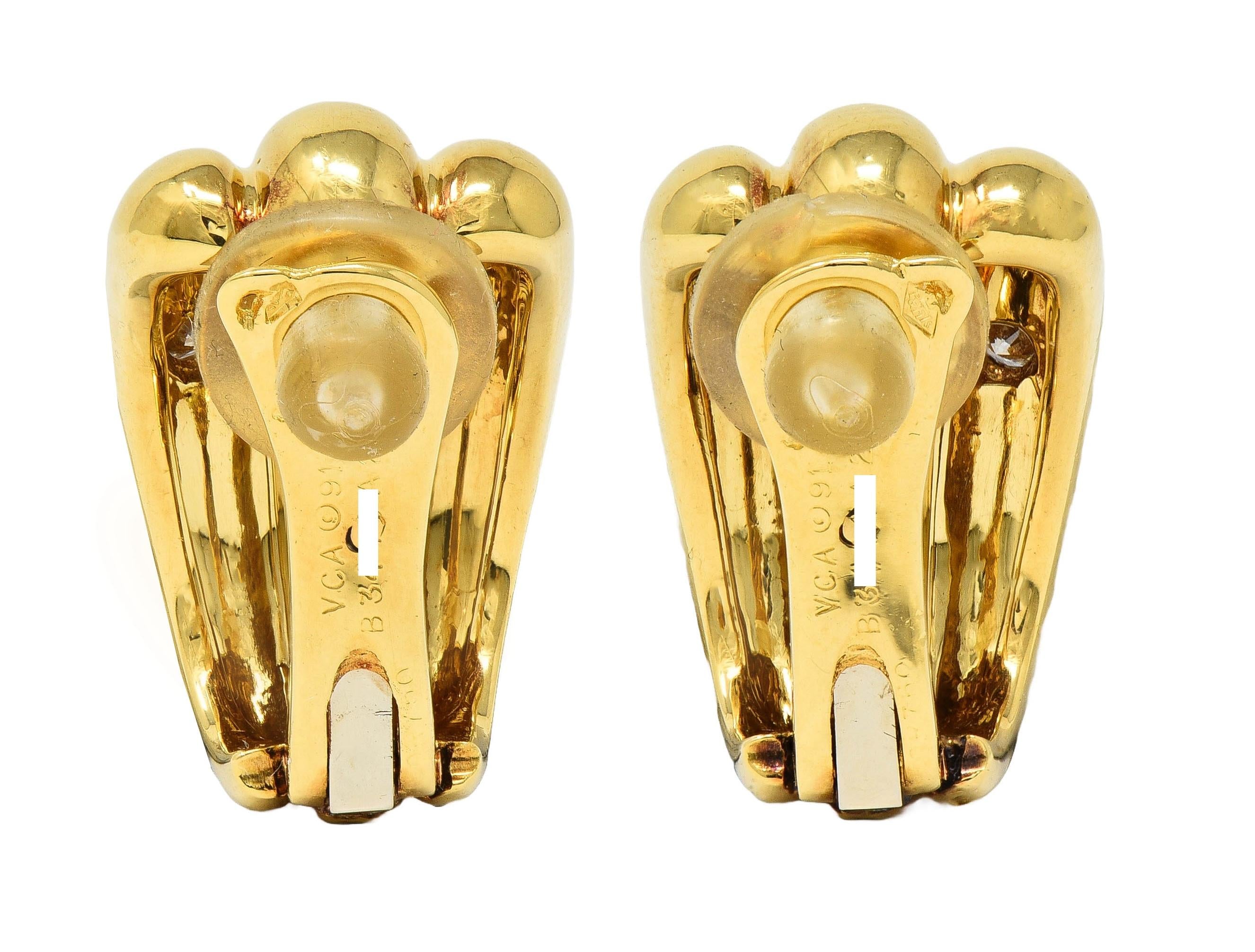 Van Cleef & Arpels French 1991 Diamond 18K Gold Vintage J-Hoop Earrings