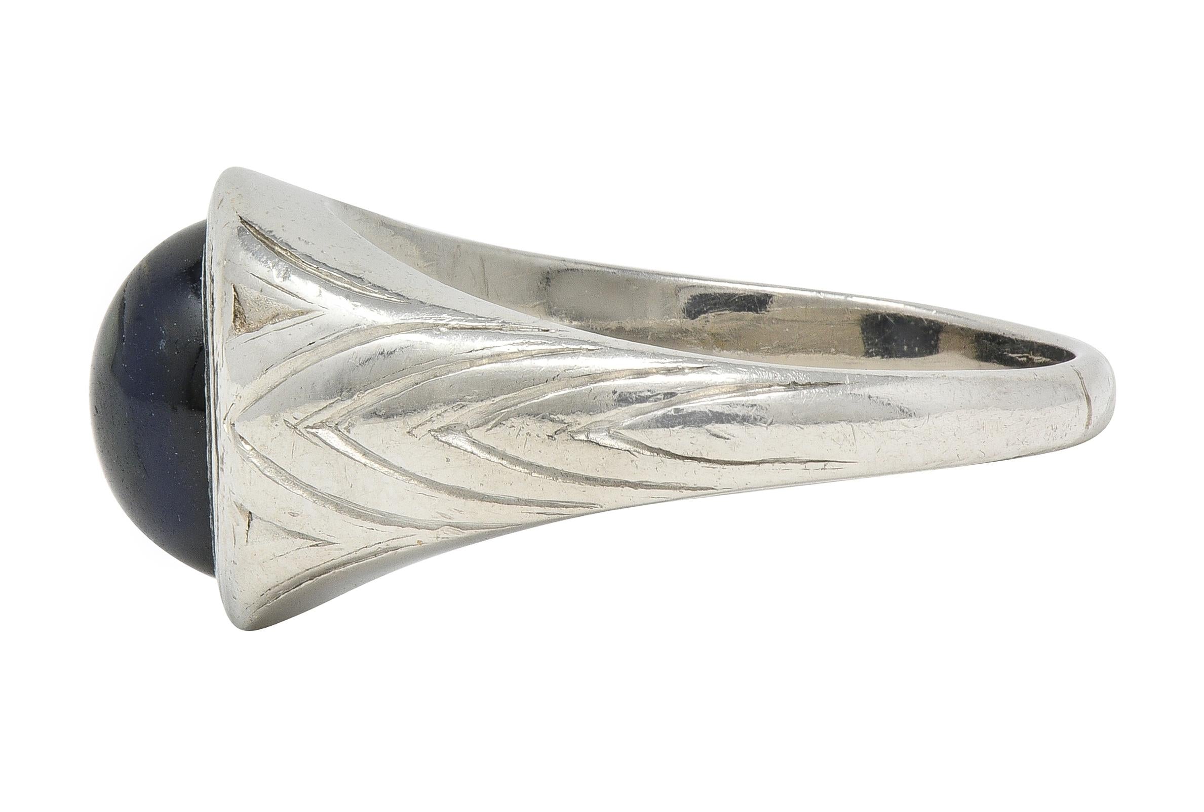 Art Deco 4.37 CTW Sapphire Cabochon Platinum Vintage Streamline Unisex Ring