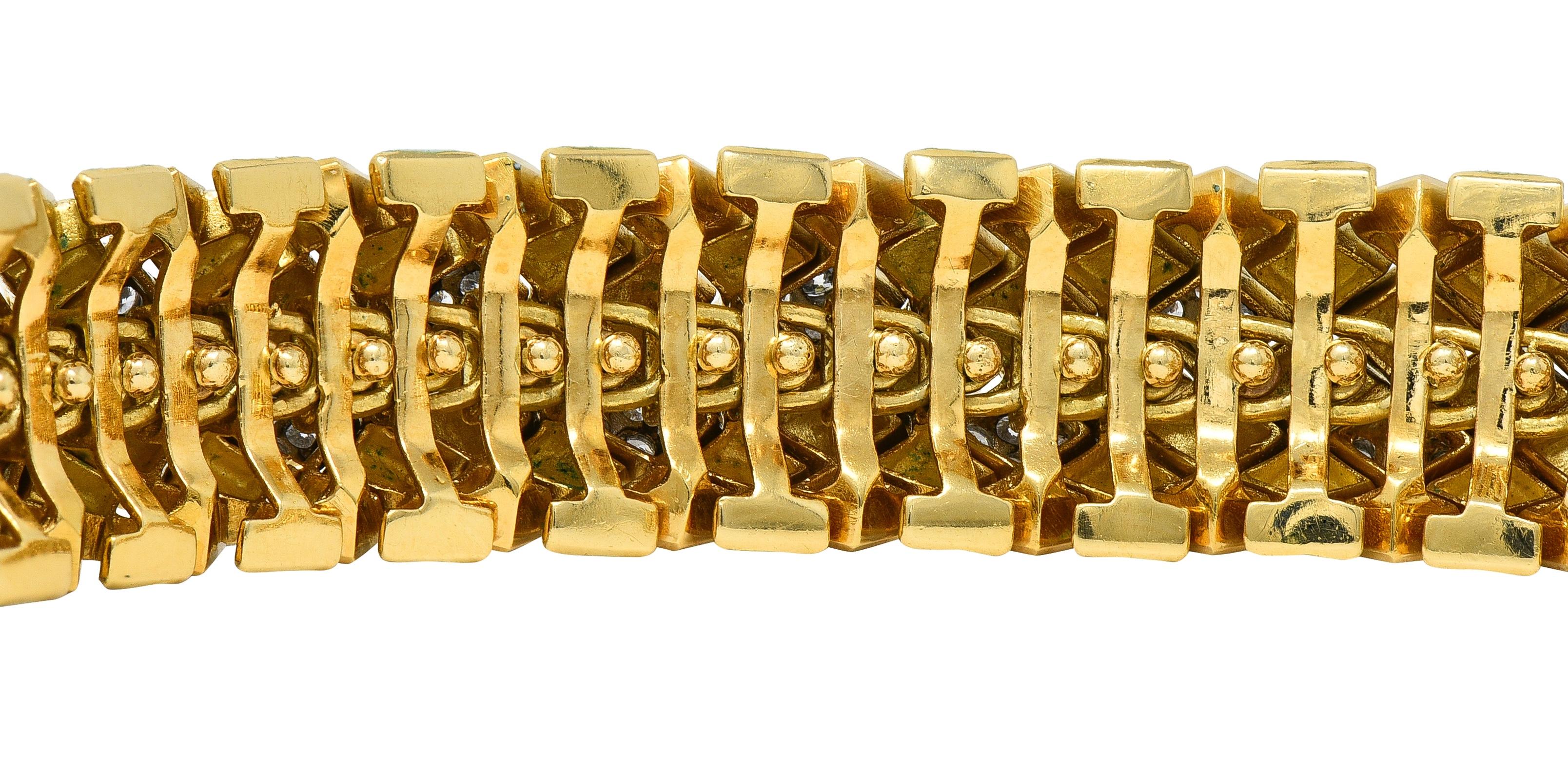 David Webb 1980's Diamond Enamel Platinum 18K Yellow Gold Harlequin Bracelet