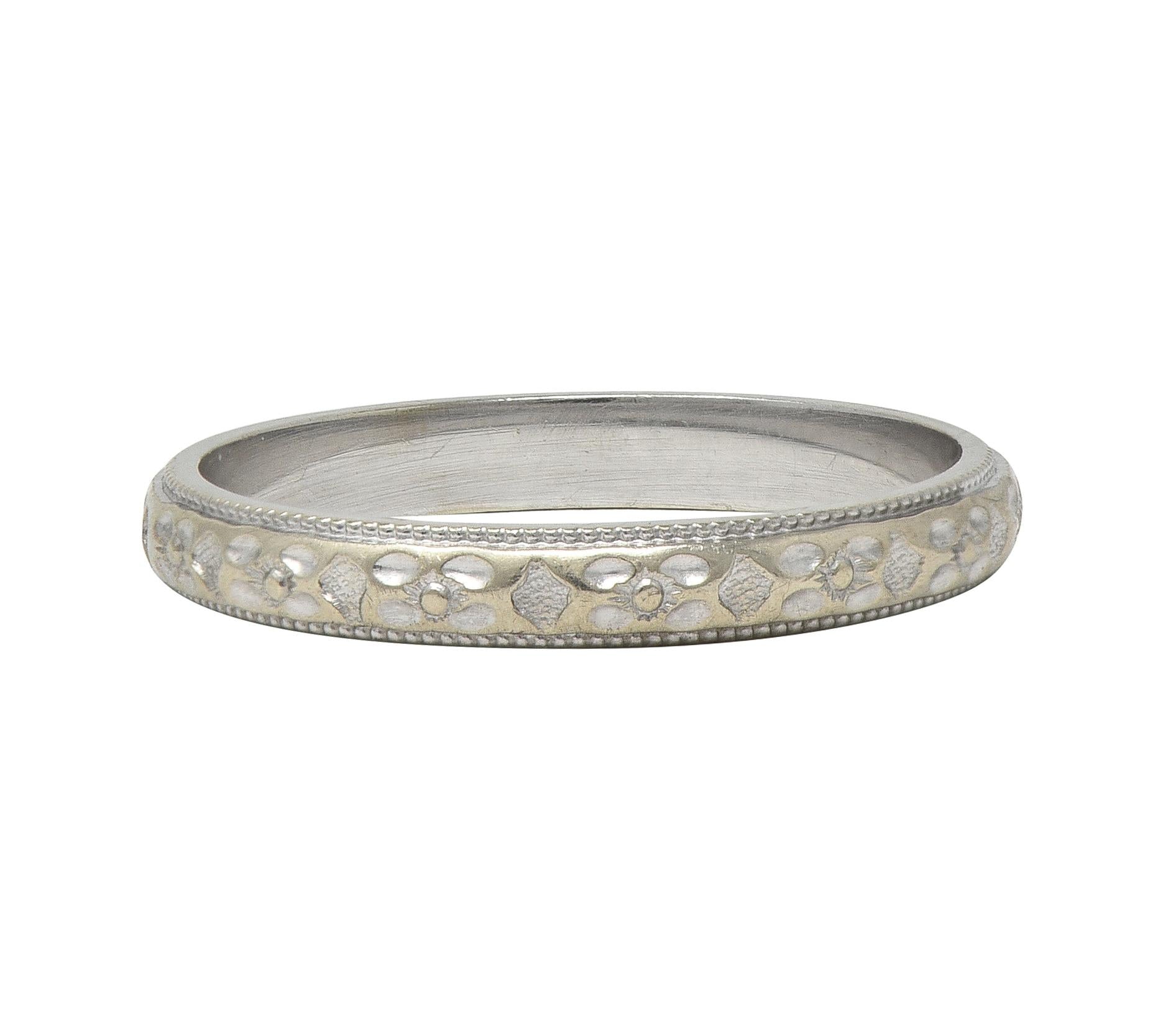 Art Deco 14 Karat White Gold Vintage Orange Blossom Wedding Band Ring