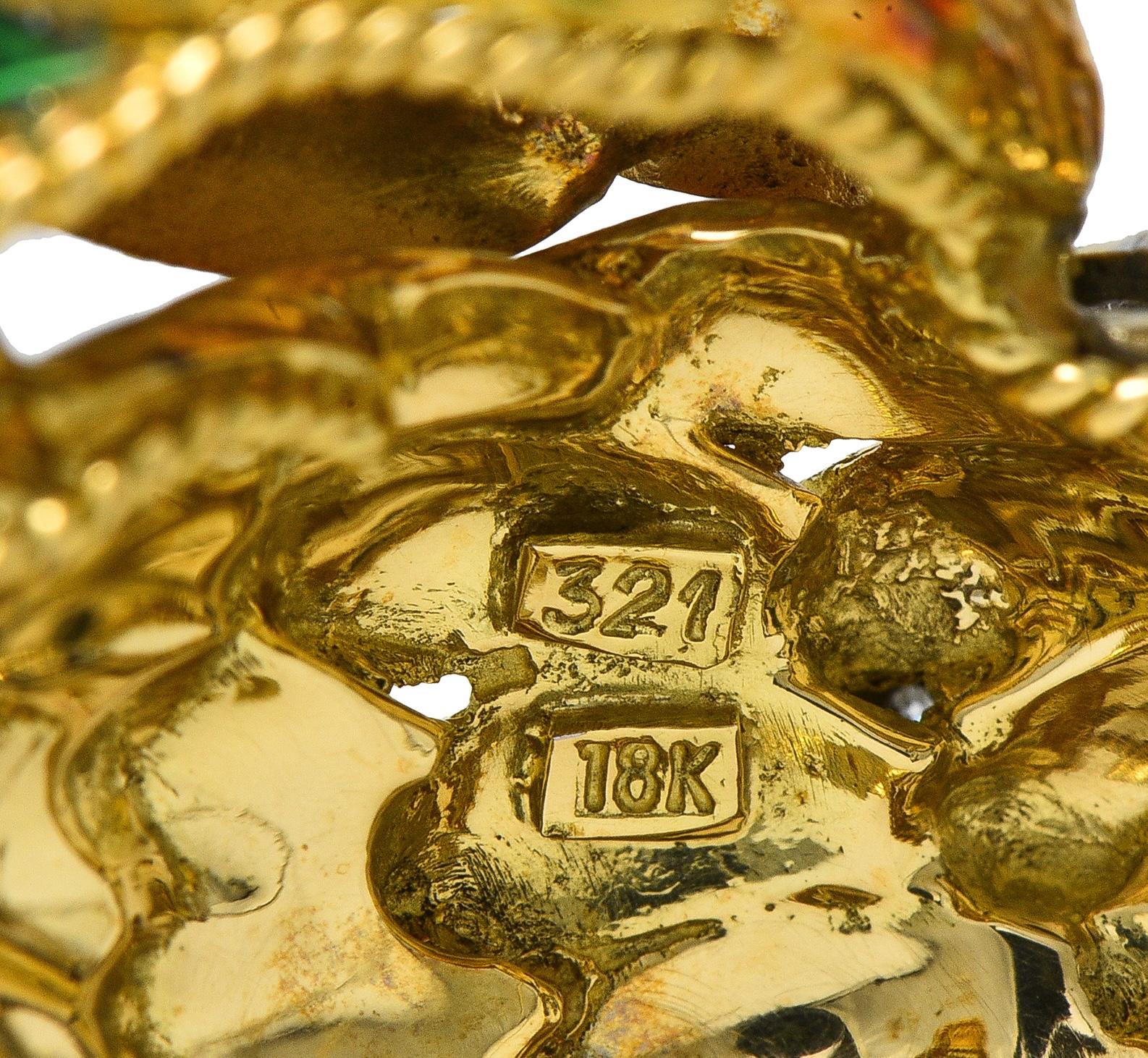 1980's Diamond Enamel 18 Karat Two-Tone Gold Vintage Parrot Brooch