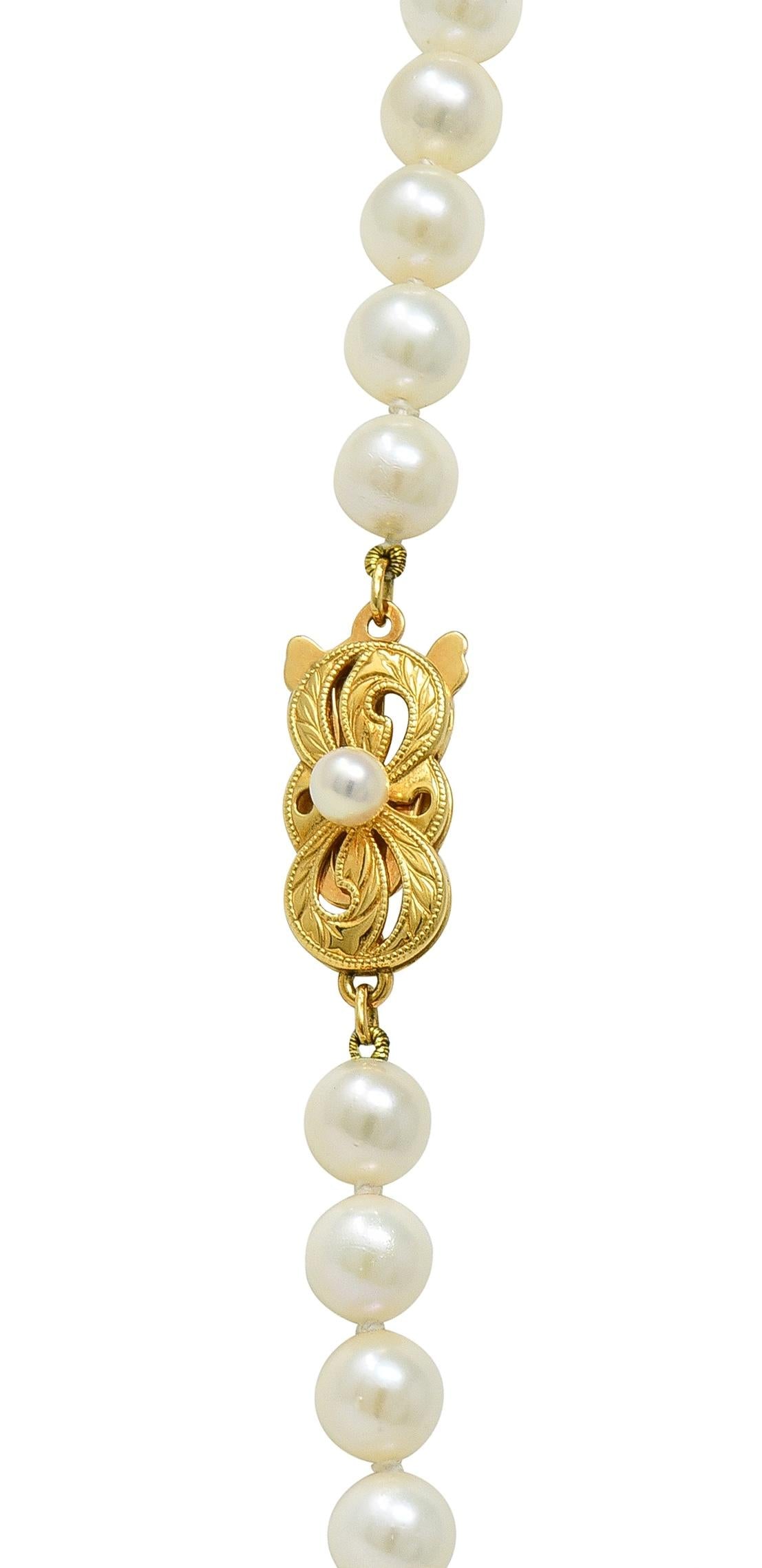 Mikimoto 1980's Akoya Pearl 18 Karat Yellow Gold Vintage Pearl Strand Necklace