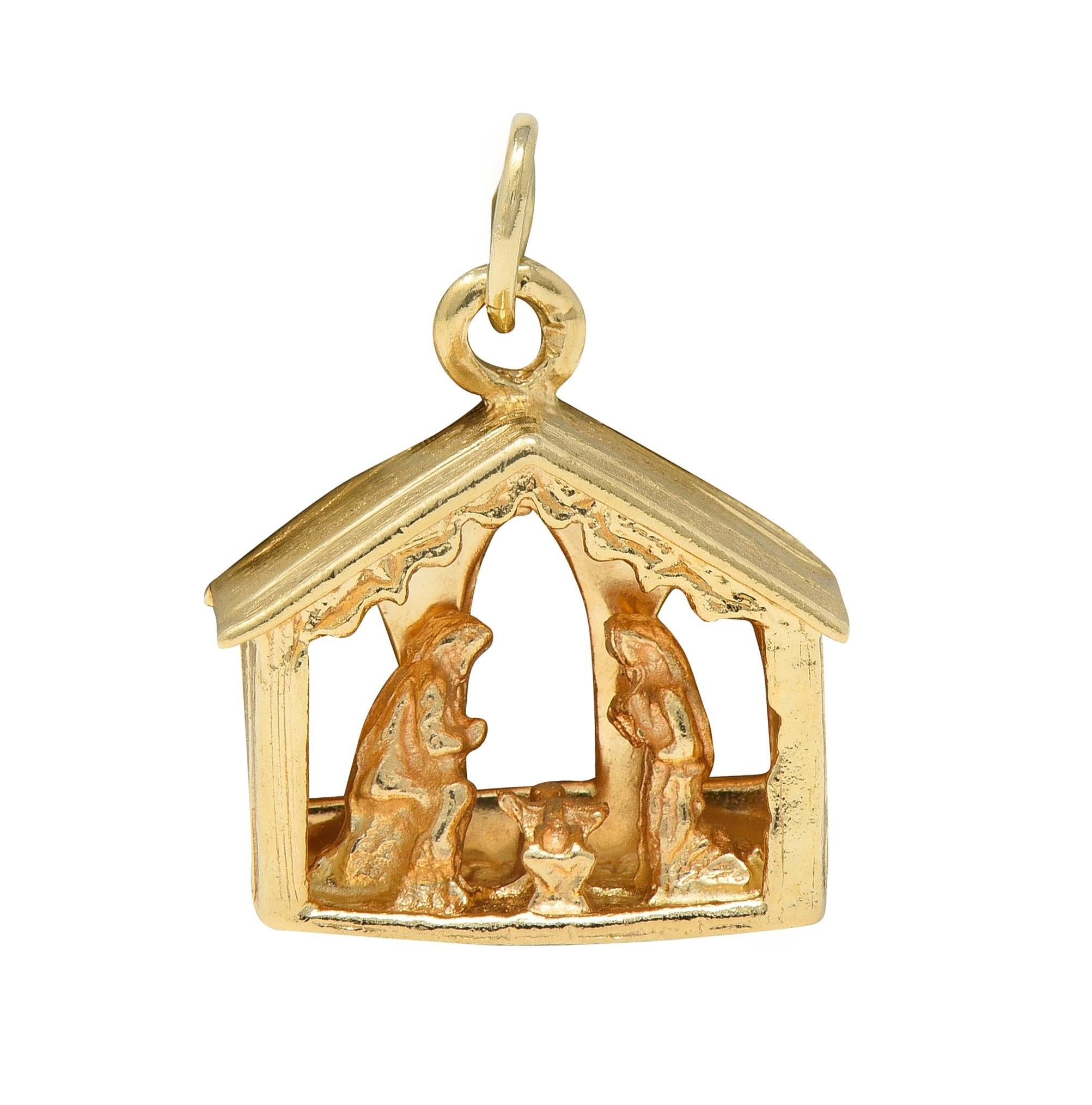 1950's 14 Karat Yellow Gold Vintage Nativity Scene Pendant Charm