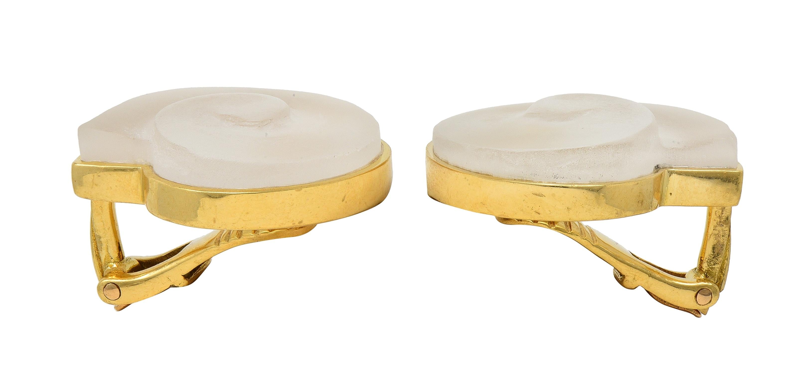 Ilias LaLaounis Crystal Quartz 18K Gold Nautilus Shell Vintage Ear-Clip Earrings