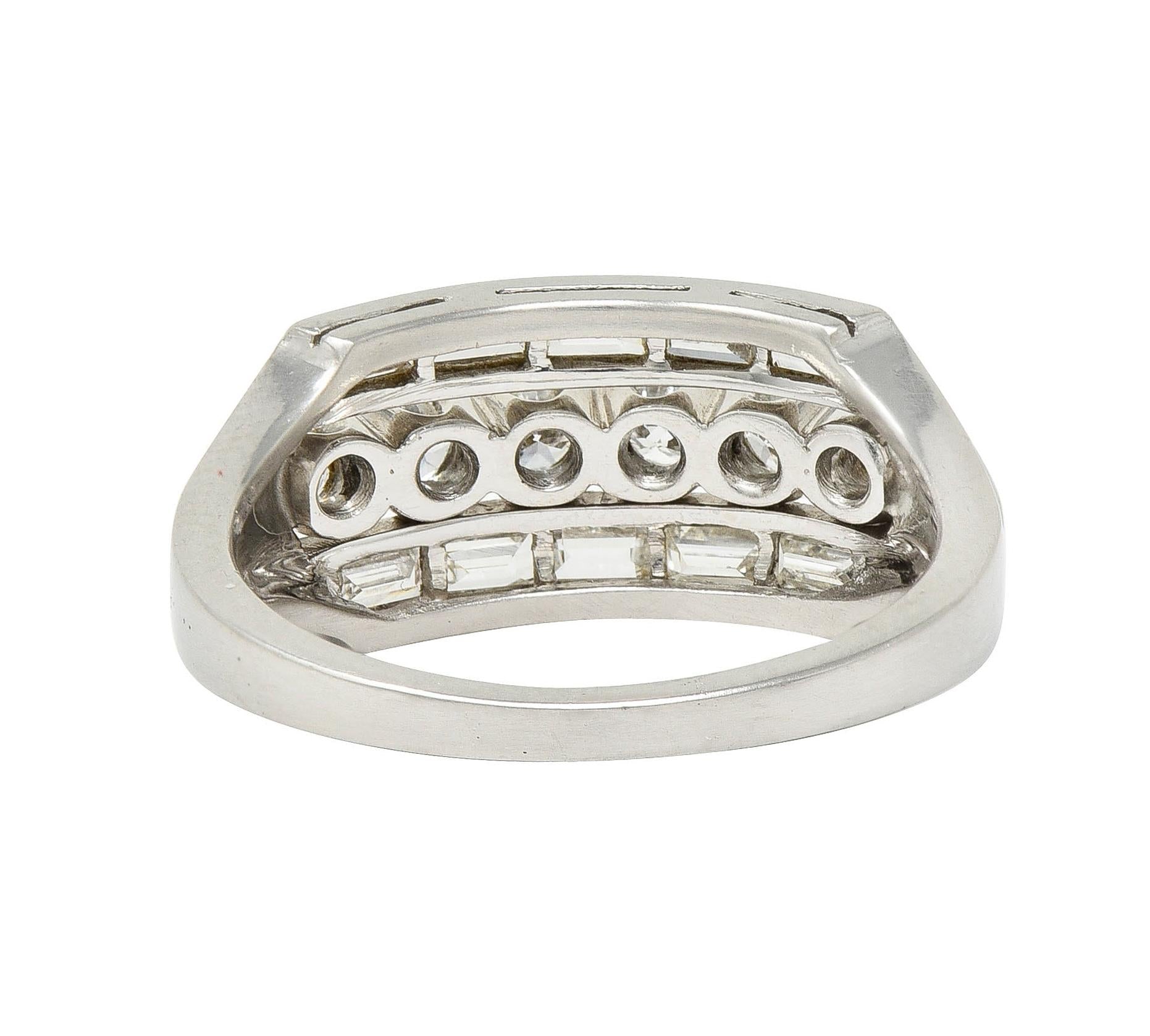 Mid-Century 1.16 CTW Diamond Platinum Three Row Vintage Stack Band Ring