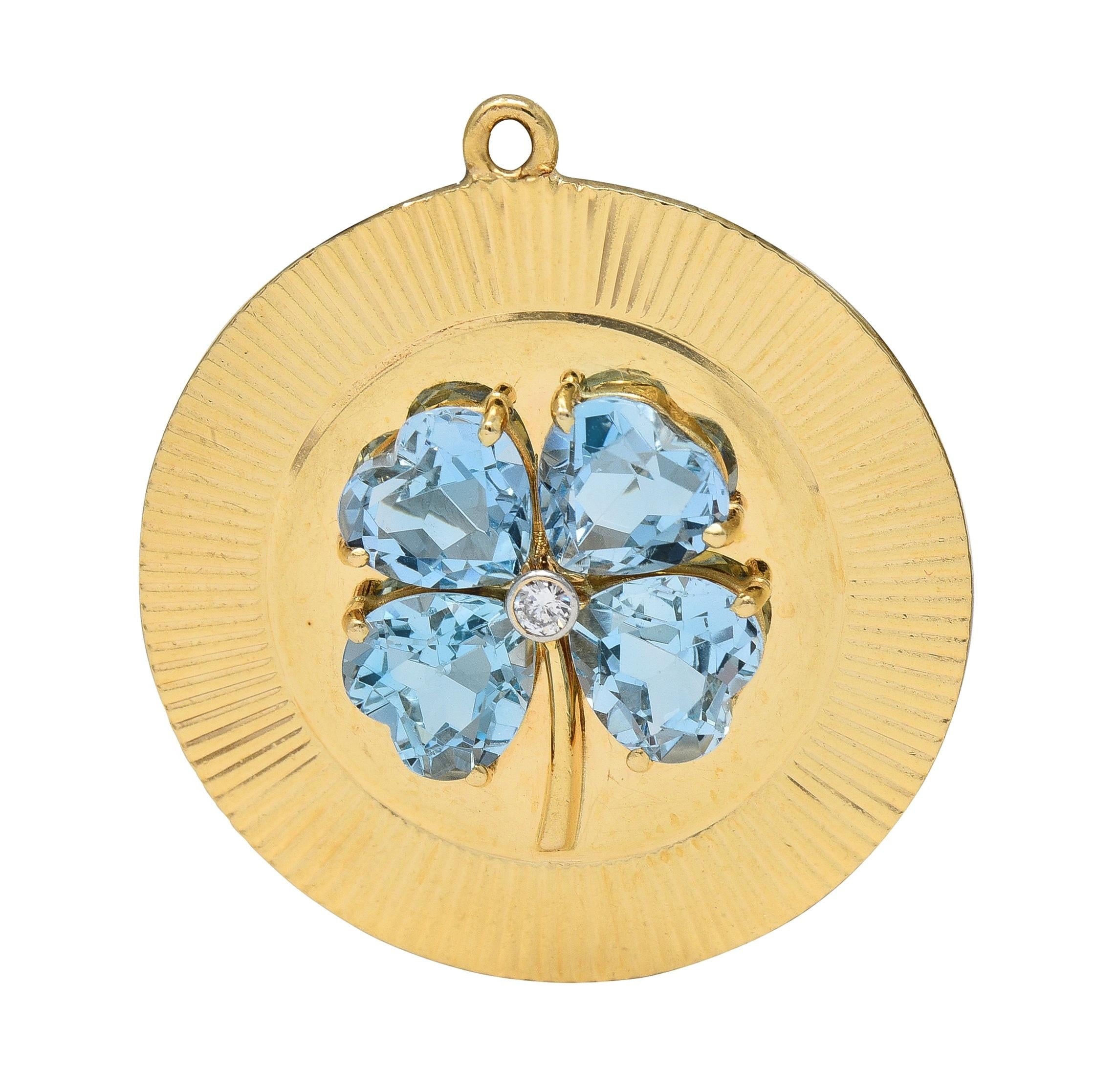 Tiffany & Co. 1950's Aquamarine Diamond 14K Gold Vintage Four Leaf Clover Charm