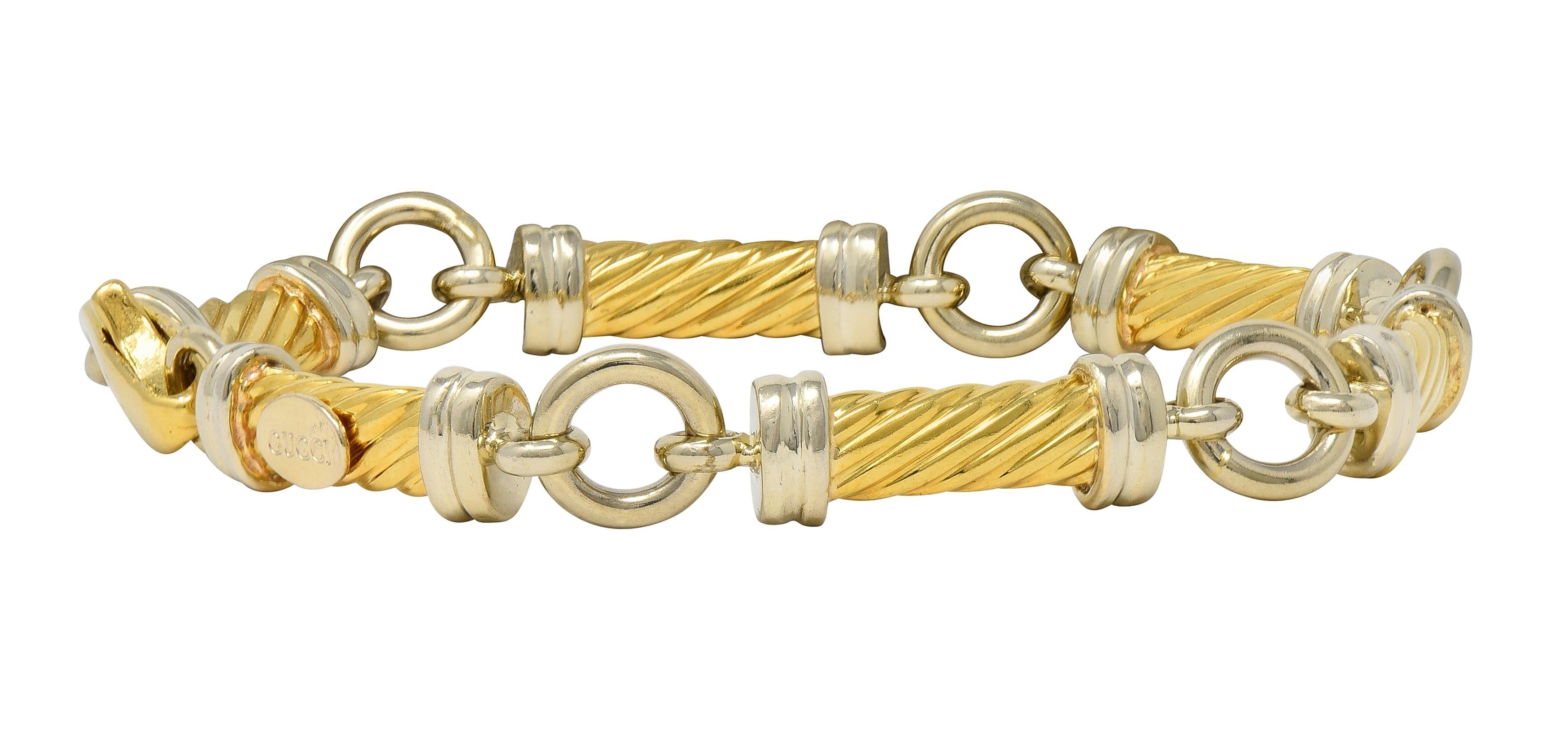 Gucci 1990's 18 Karat Two-Tone Gold Vintage Twisted Column Link Bracelet