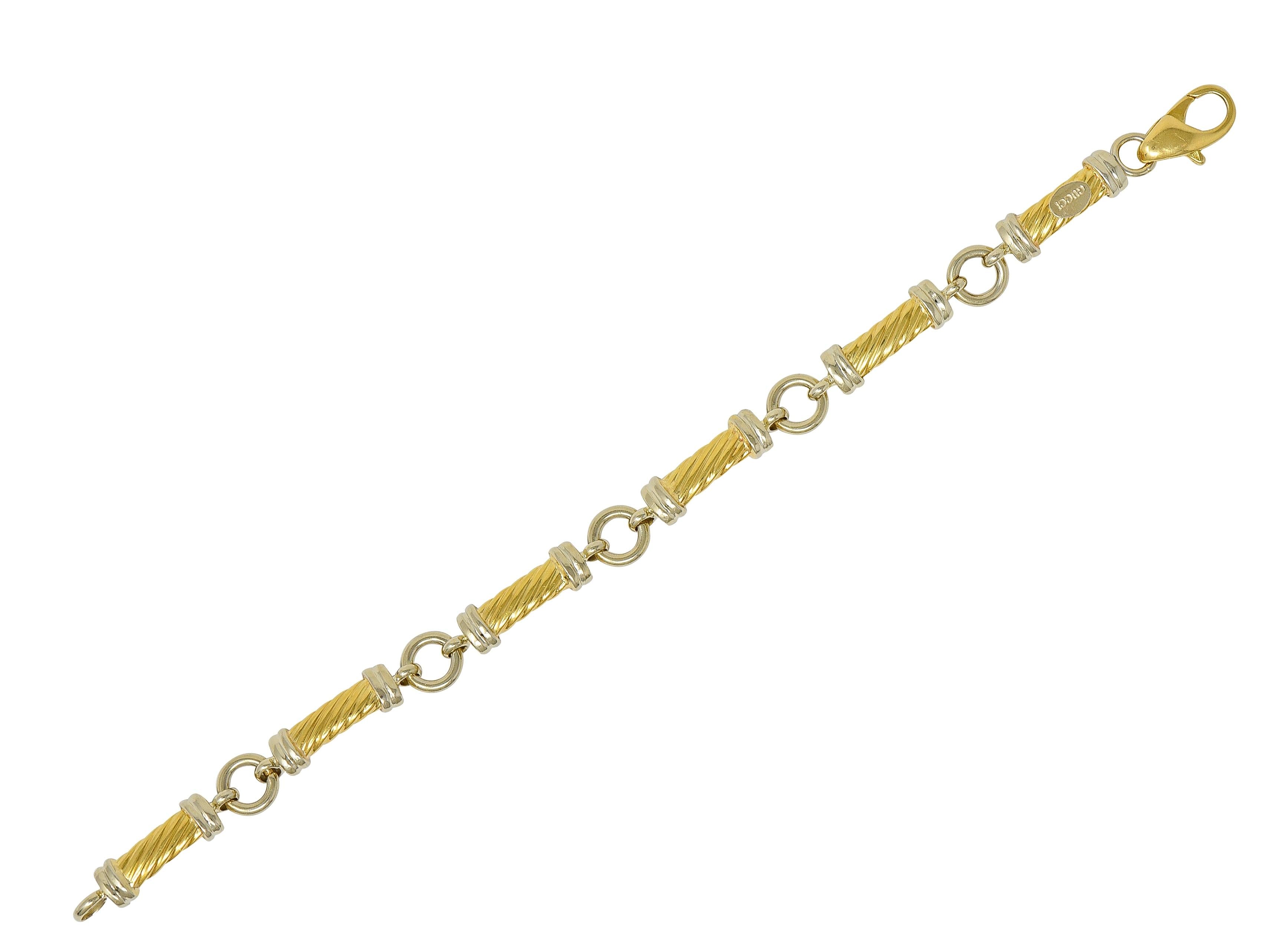 Gucci 1990's 18 Karat Two-Tone Gold Vintage Twisted Column Link Bracelet