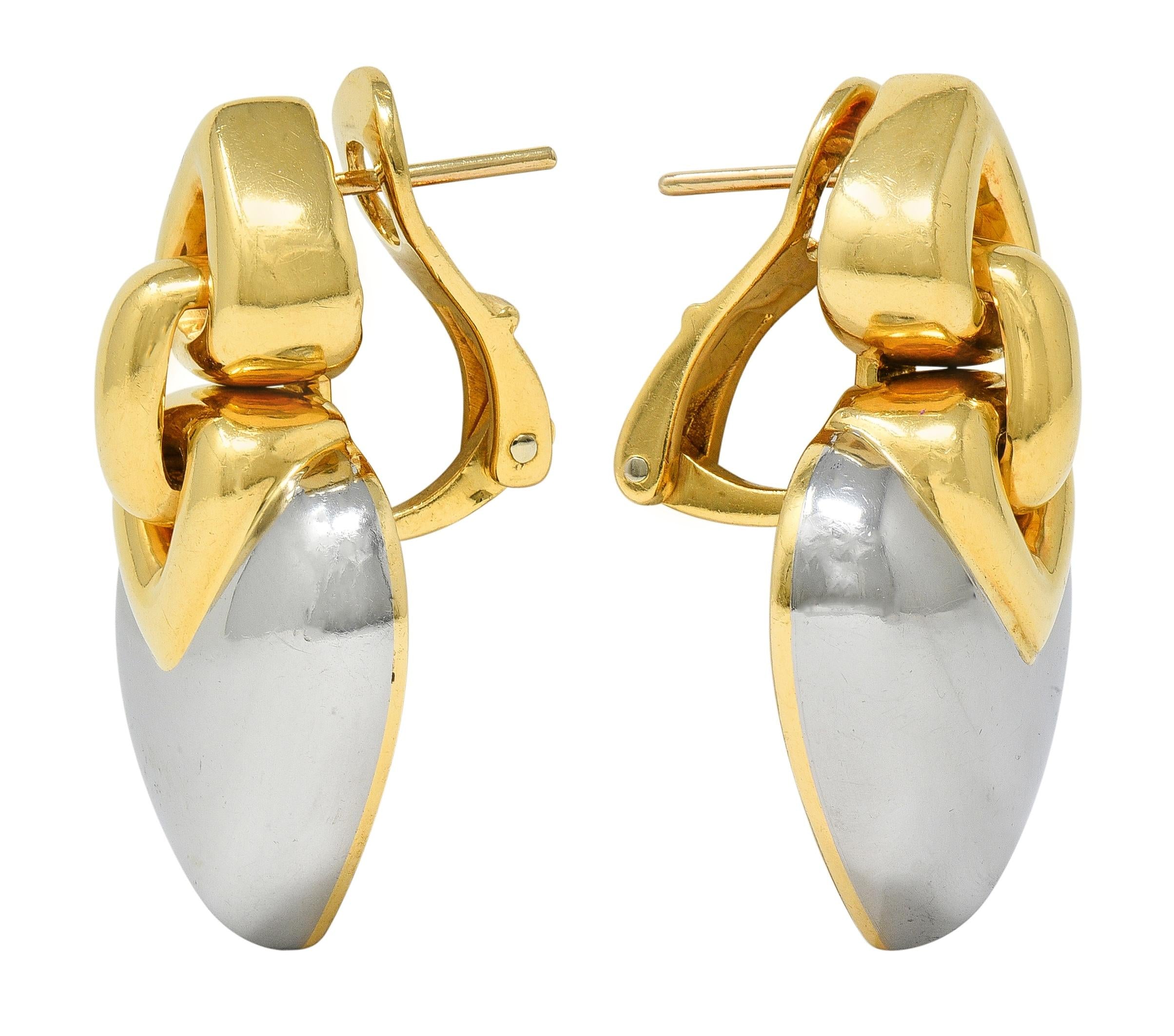 Bulgari 1990's 18K Gold Stainless Steel Vintage Doppio Cuore Heart Earrings