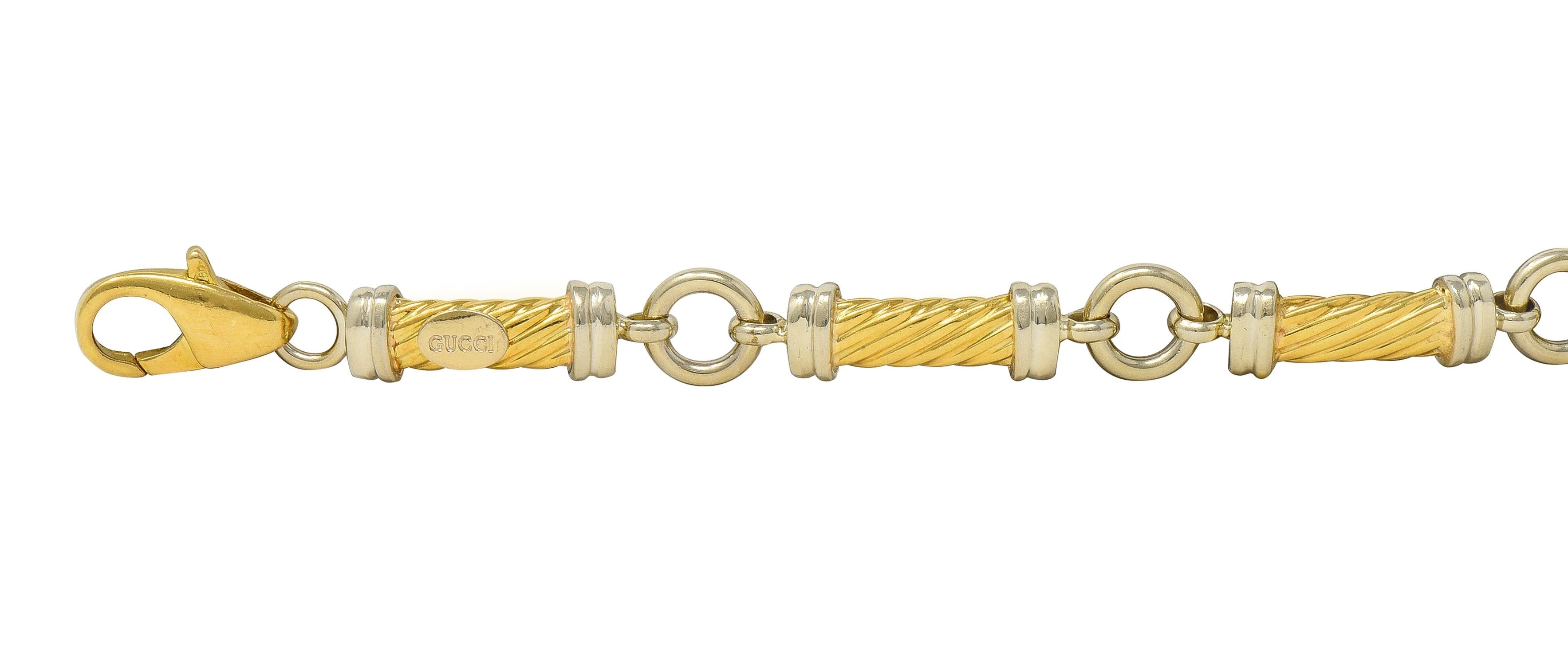 Gucci 1990's 18 Karat Two-Tone Gold Vintage Twisted Column Link Bracelet
