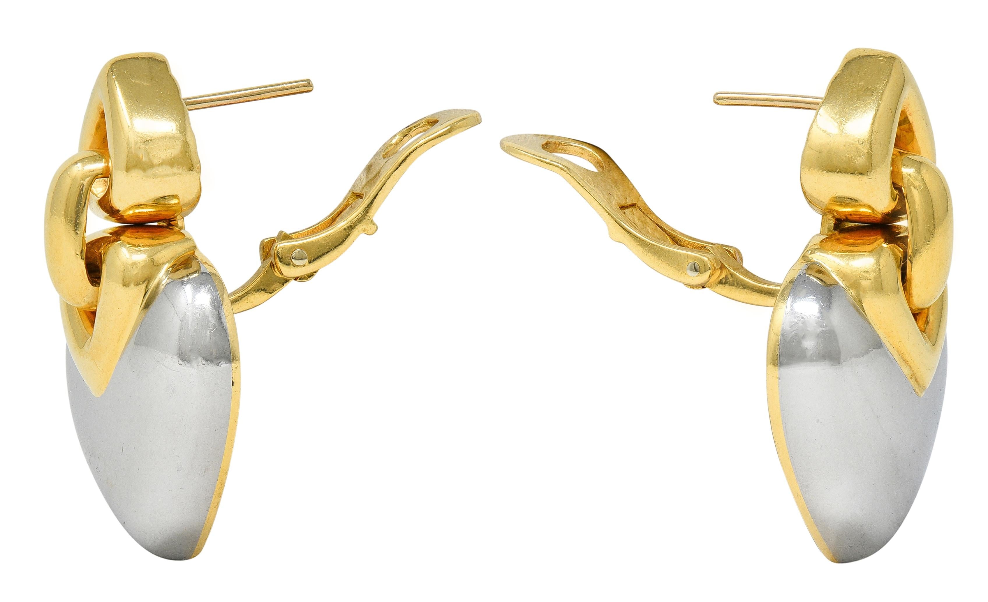 Bulgari 1990's 18K Gold Stainless Steel Vintage Doppio Cuore Heart Earrings