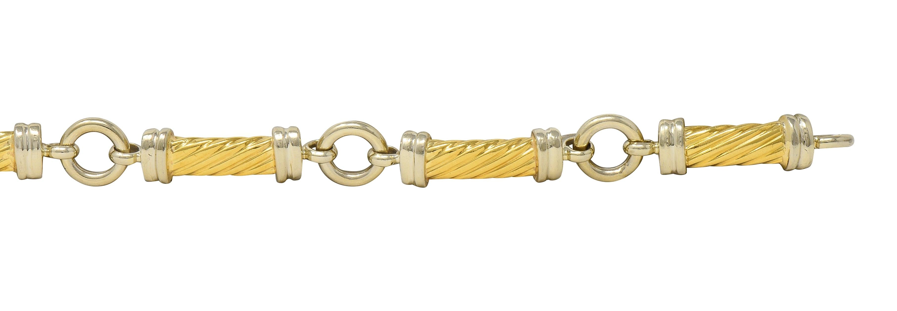 Gucci 1990's 18 Karat Two-Tone Gold Vintage Twisted Column Link Bracelet