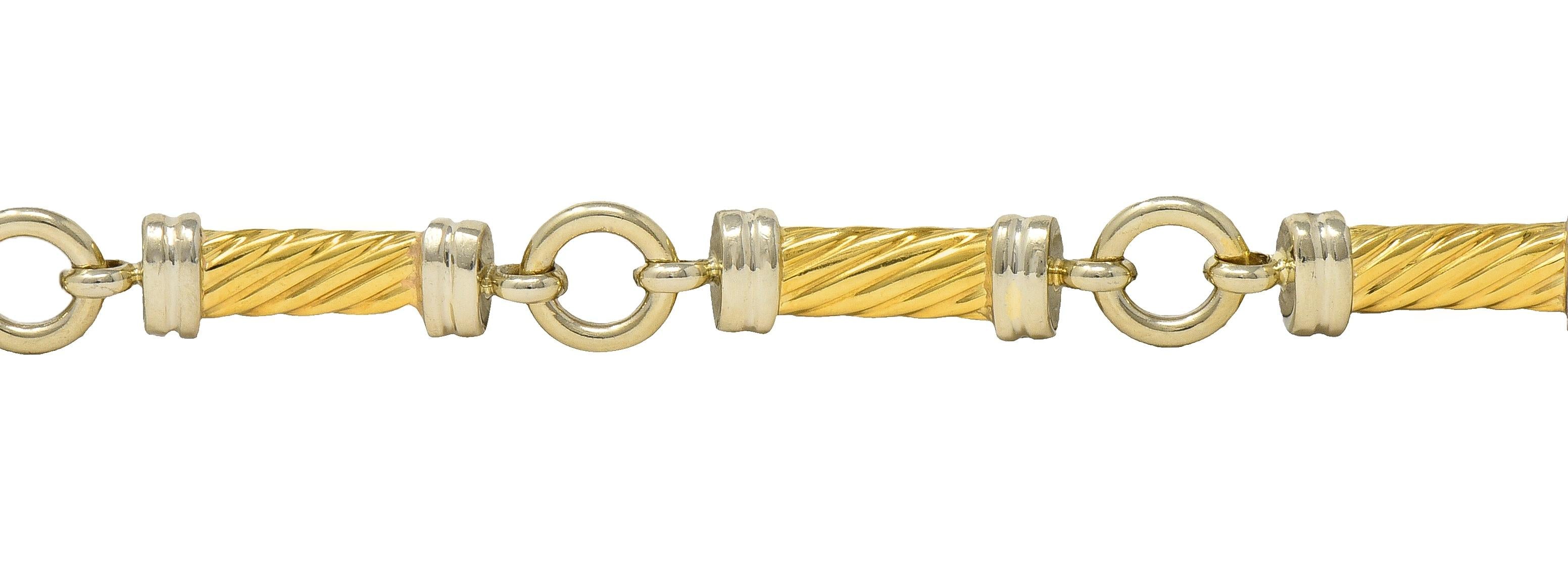 Gucci 1990's 18 Karat Two-Tone Gold Vintage Twisted Column Link Bracelet