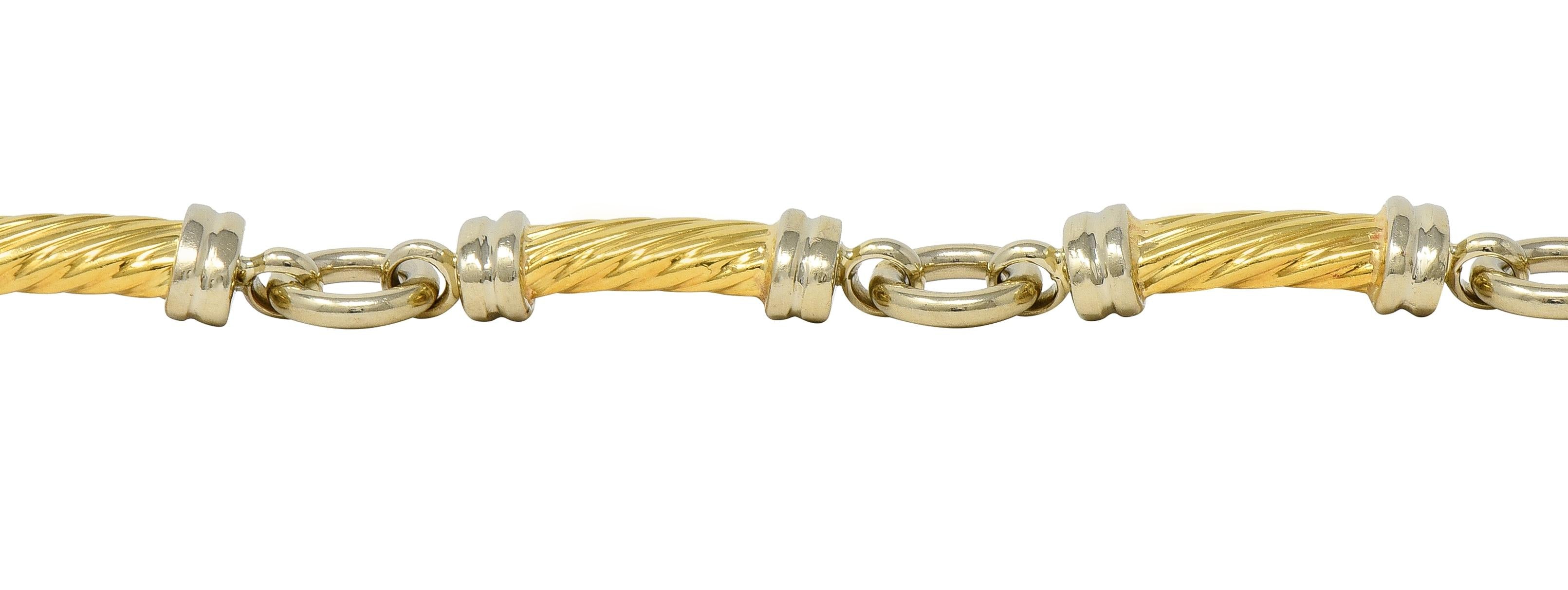 Gucci 1990's 18 Karat Two-Tone Gold Vintage Twisted Column Link Bracelet