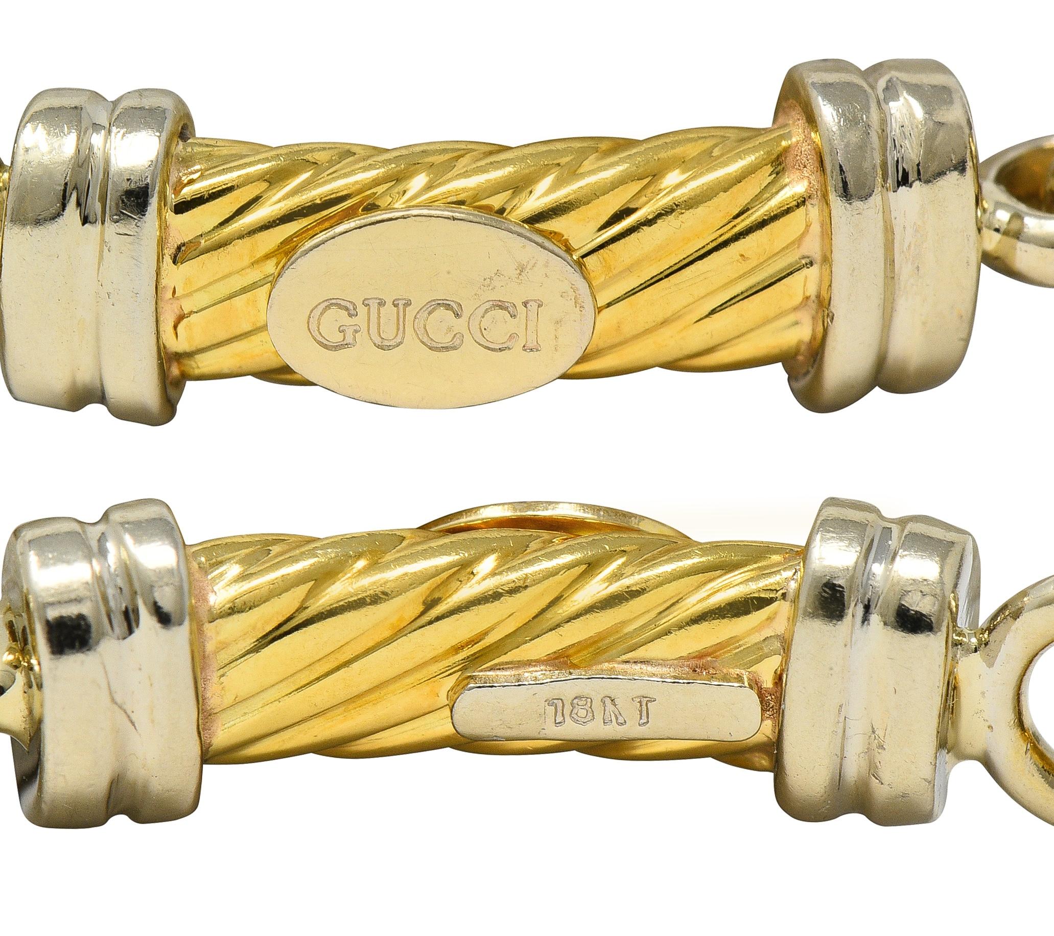 Gucci 1990's 18 Karat Two-Tone Gold Vintage Twisted Column Link Bracelet