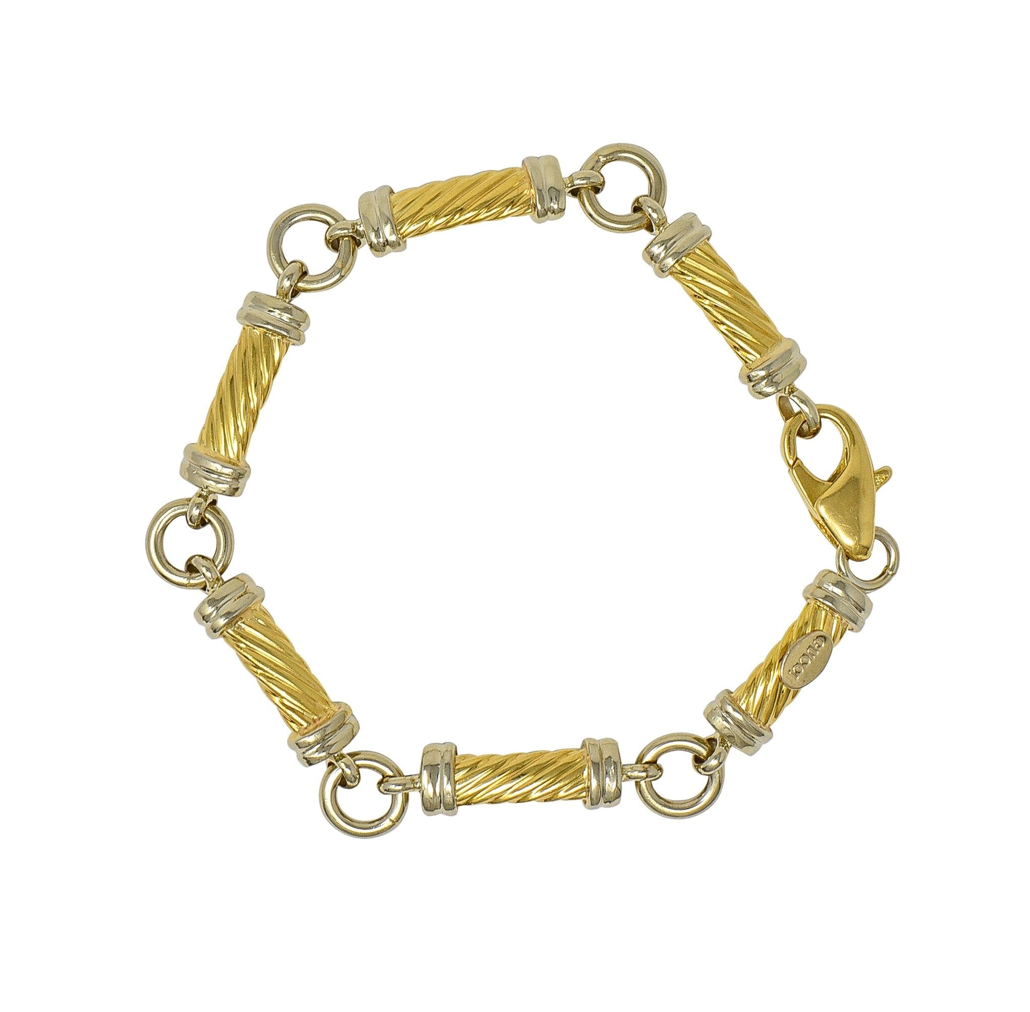 Gucci 1990's 18 Karat Two-Tone Gold Vintage Twisted Column Link Bracelet
