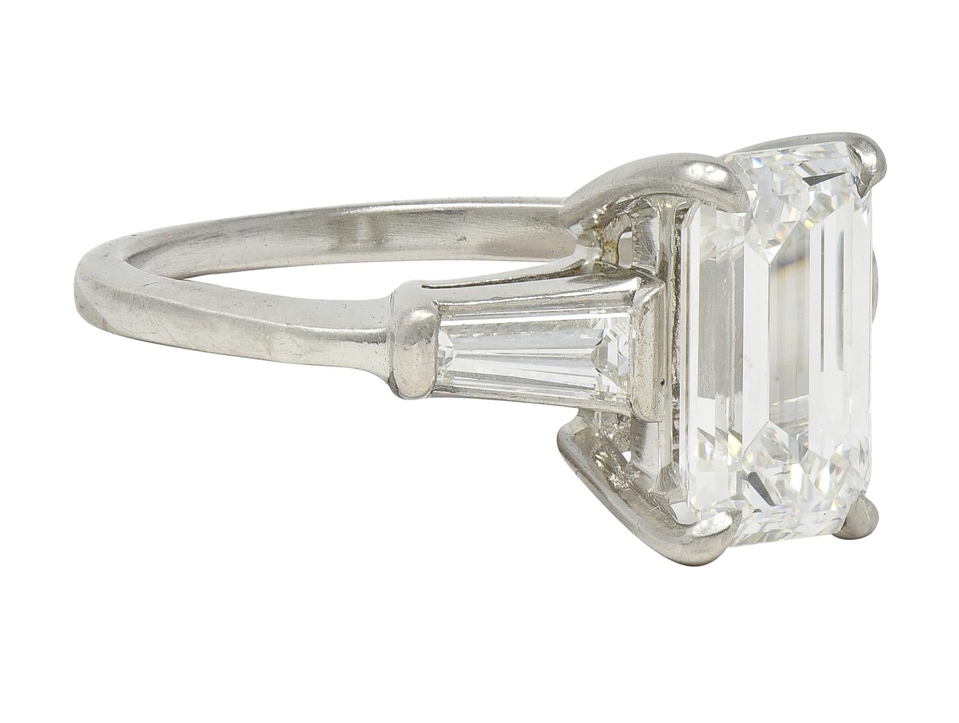Mid-Century 2.56 CTW Emerald Cut Diamond Platinum Vintage Engagement Ring GIA
