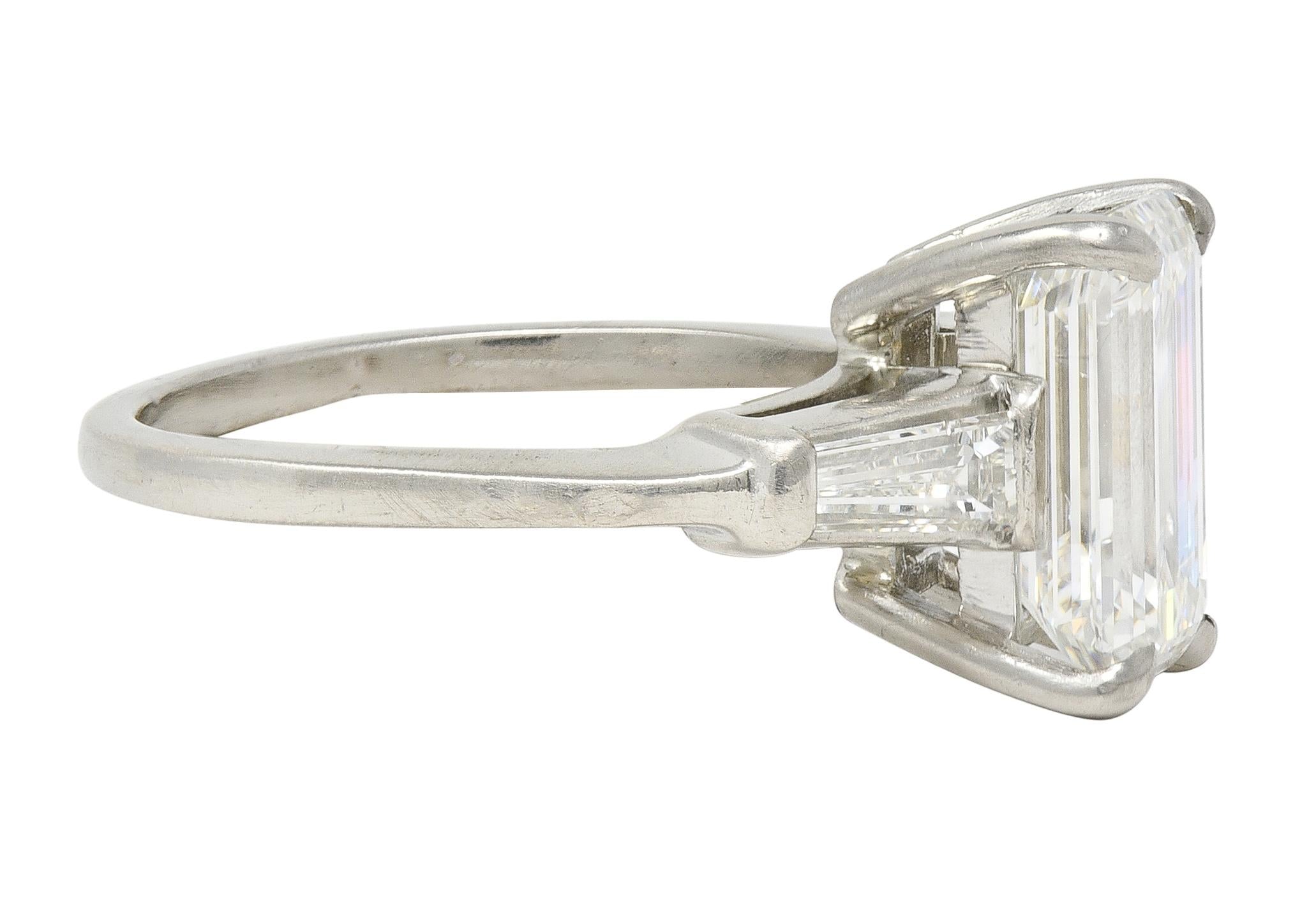 Mid-Century 2.56 CTW Emerald Cut Diamond Platinum Vintage Engagement Ring GIA