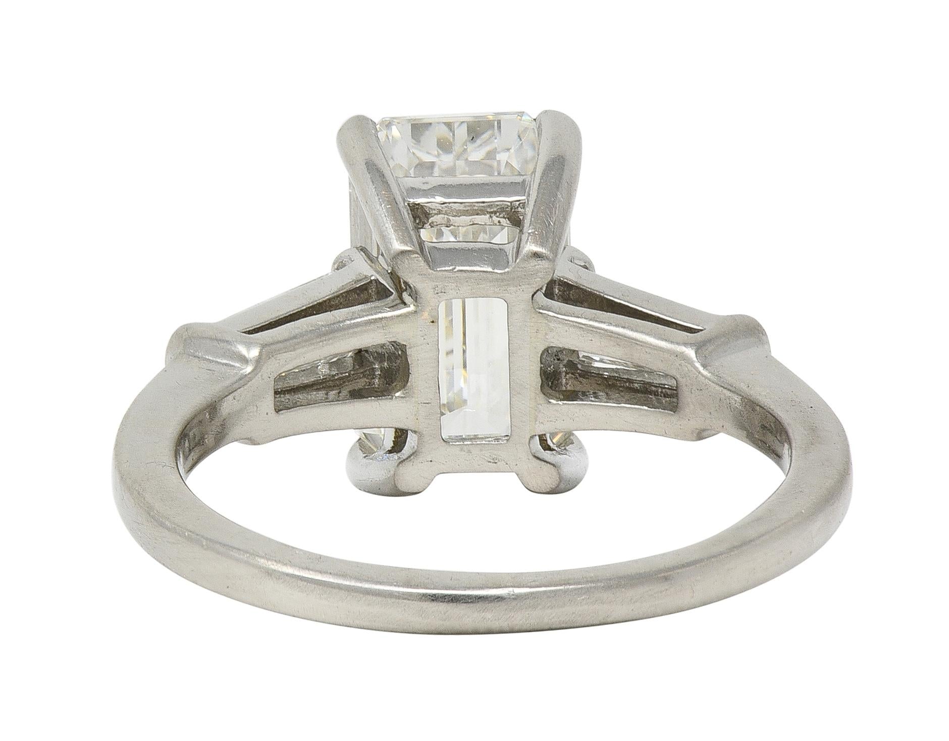 Mid-Century 2.56 CTW Emerald Cut Diamond Platinum Vintage Engagement Ring GIA