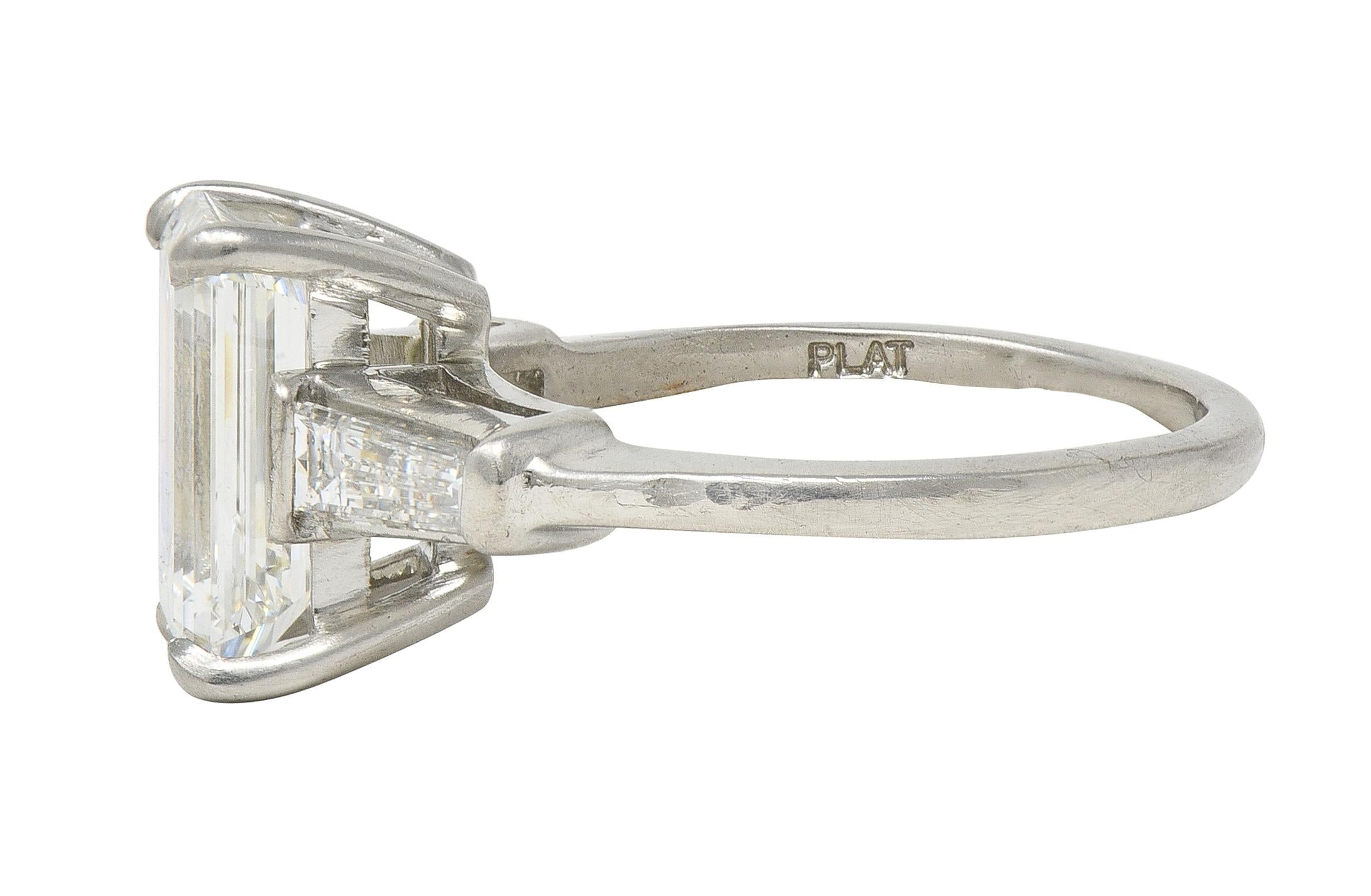 Mid-Century 2.56 CTW Emerald Cut Diamond Platinum Vintage Engagement Ring GIA