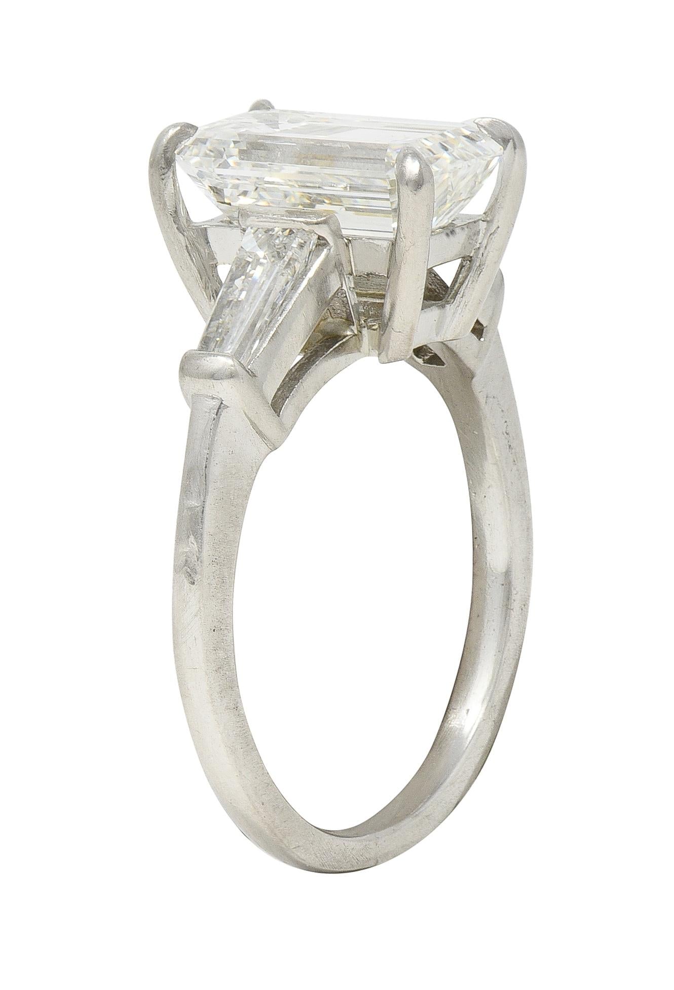 Mid-Century 2.56 CTW Emerald Cut Diamond Platinum Vintage Engagement Ring GIA