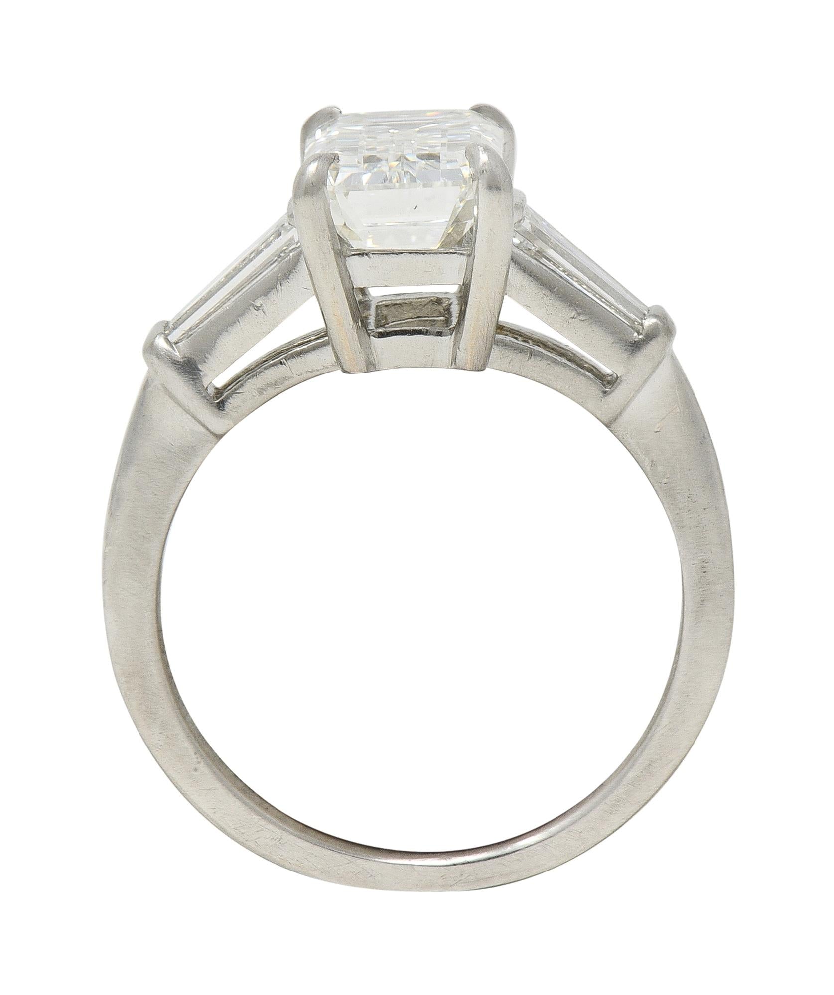 Mid-Century 2.56 CTW Emerald Cut Diamond Platinum Vintage Engagement Ring GIA