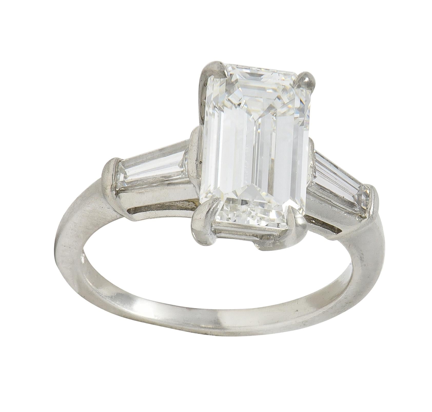 Mid-Century 2.56 CTW Emerald Cut Diamond Platinum Vintage Engagement Ring GIA