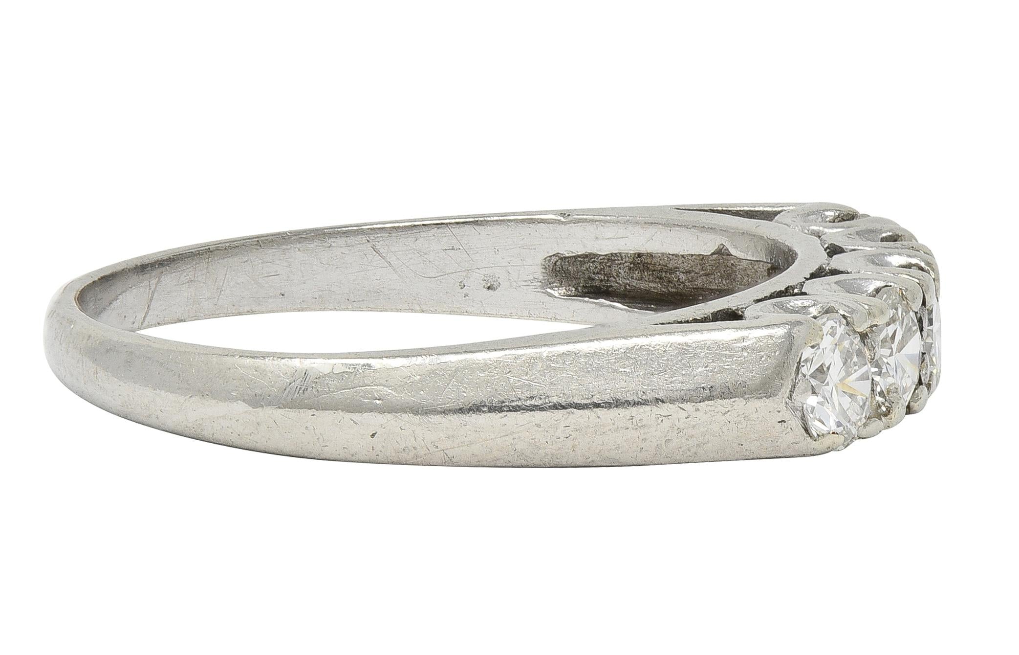 Mid-Century 0.75 CTW Diamond Platinum Vintage Fishtail Band Ring