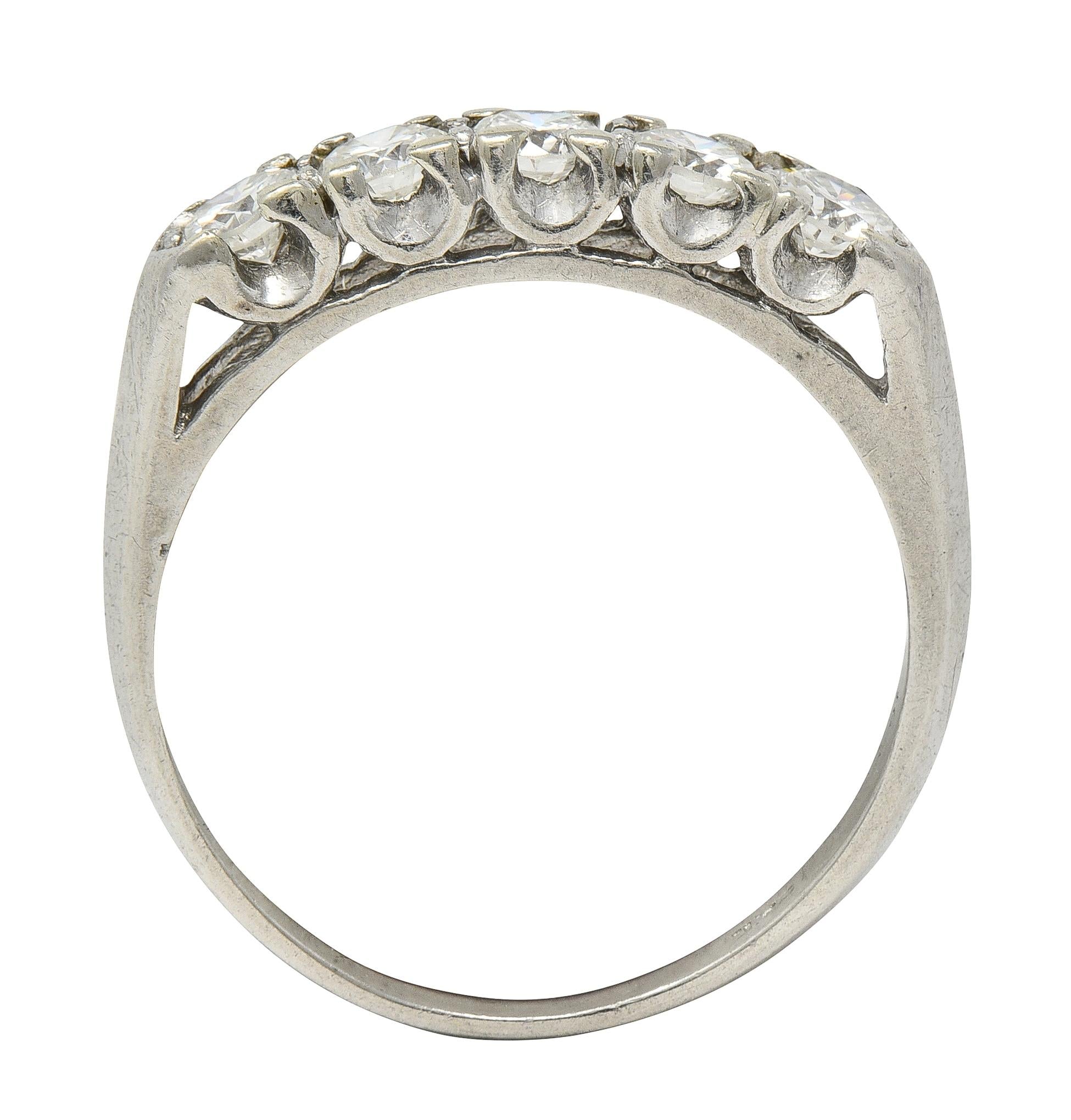 Mid-Century 0.75 CTW Diamond Platinum Vintage Fishtail Band Ring