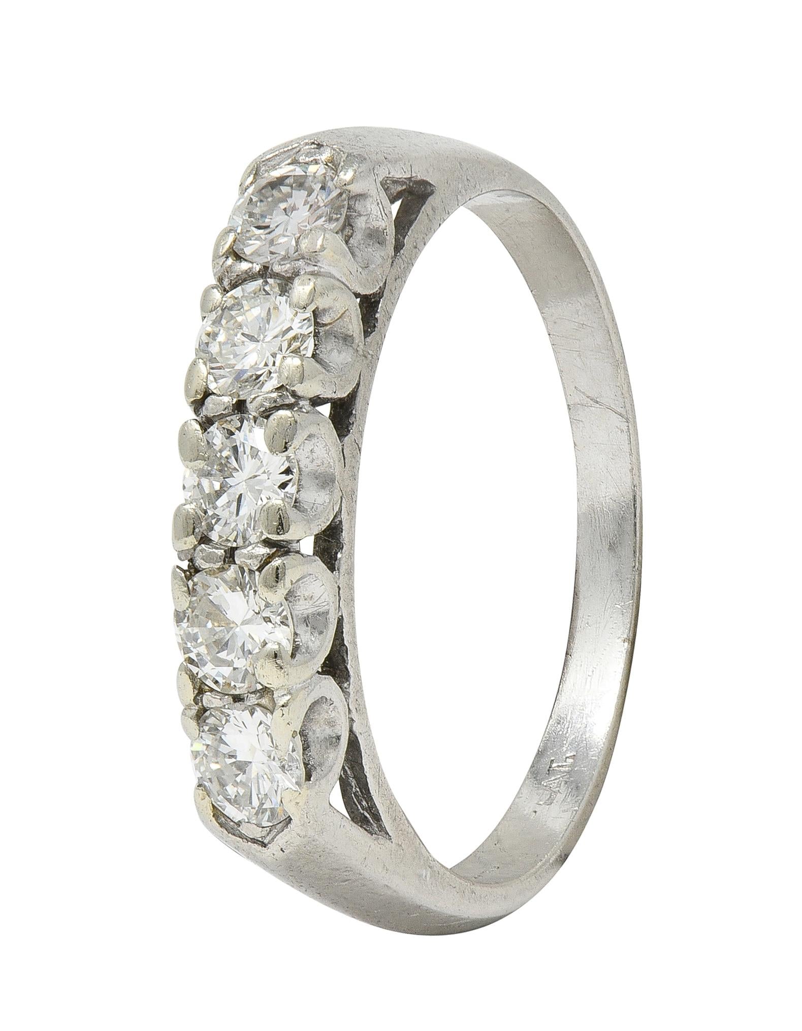 Mid-Century 0.75 CTW Diamond Platinum Vintage Fishtail Band Ring