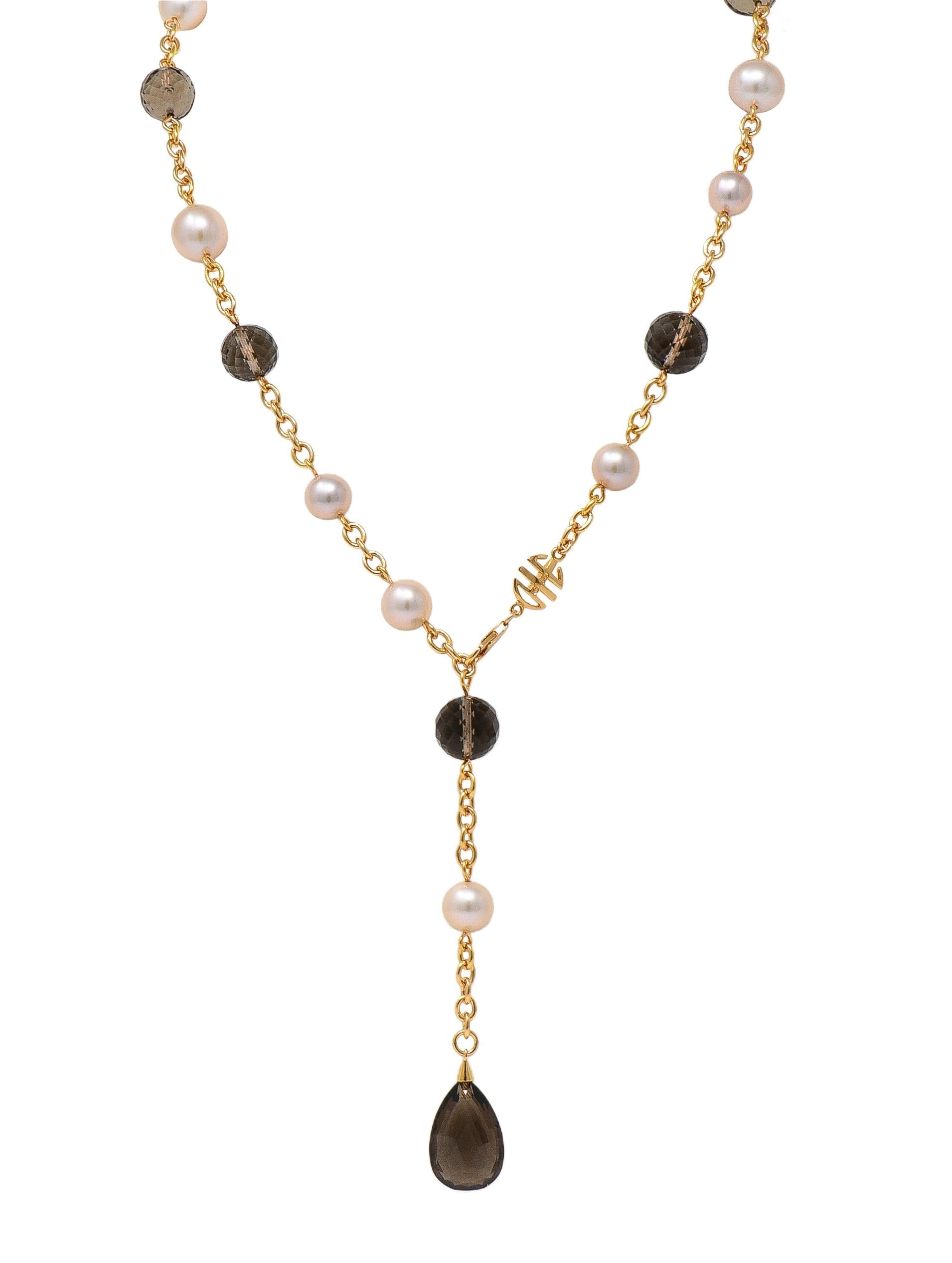 MiMi Milano Akoya Pearl Smoky Quartz 18K Gold Sartuoir Drop Necklace