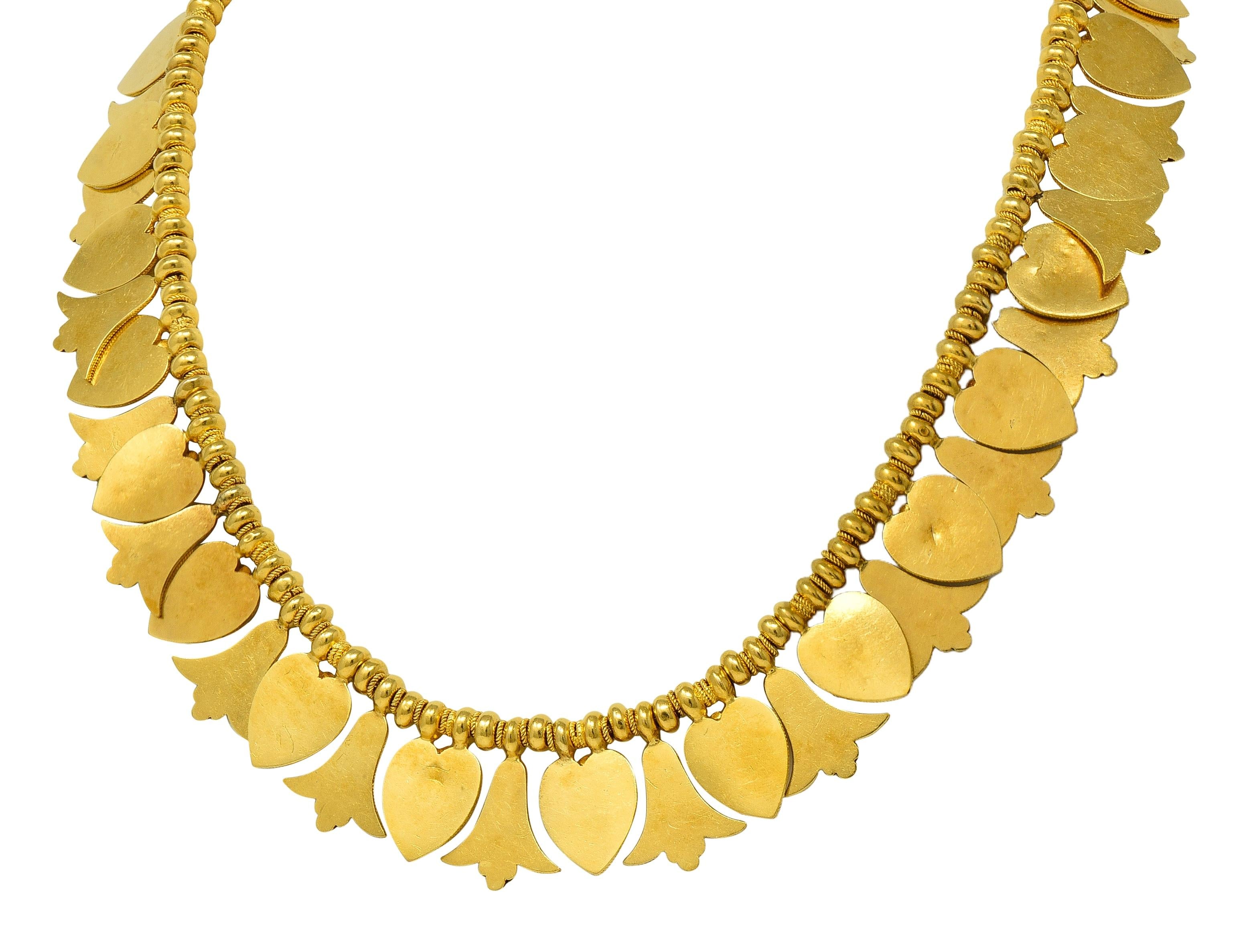 Victorian Etruscan Revival 18K Gold Antique Palm & Lotus Fringe Necklace