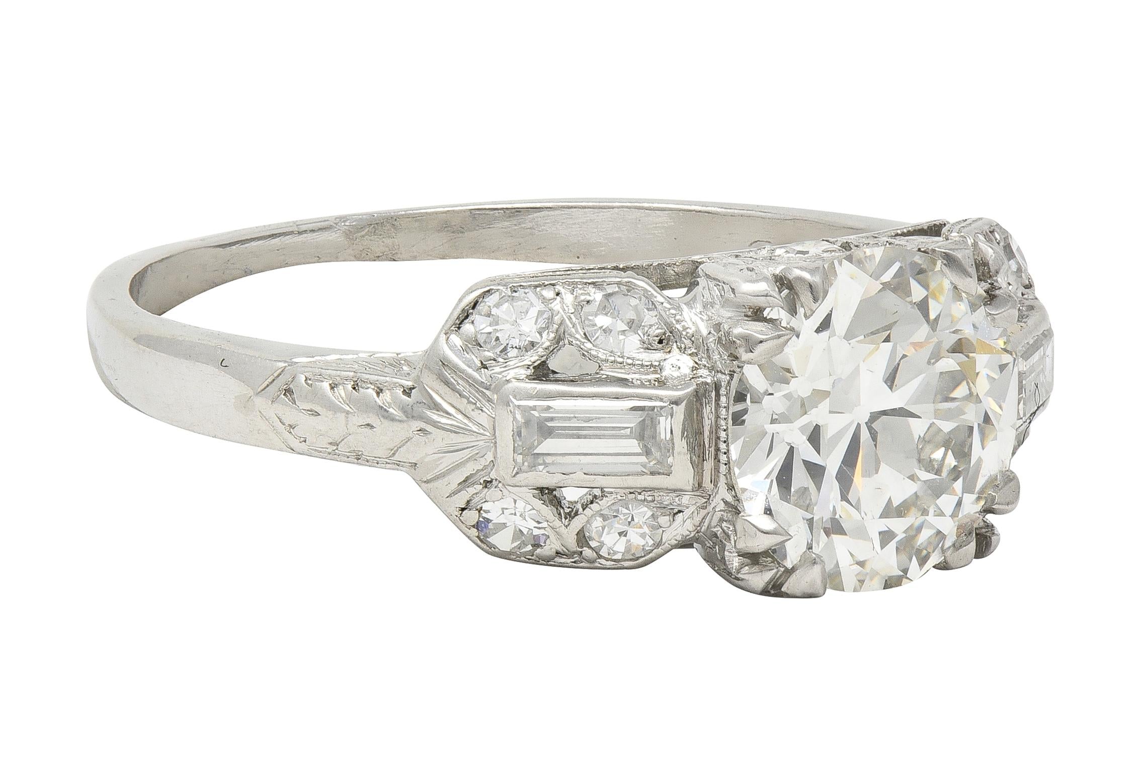 Art Deco 1.88 CTW Old European Cut Diamond Platinum Wheat Square Engagement Ring