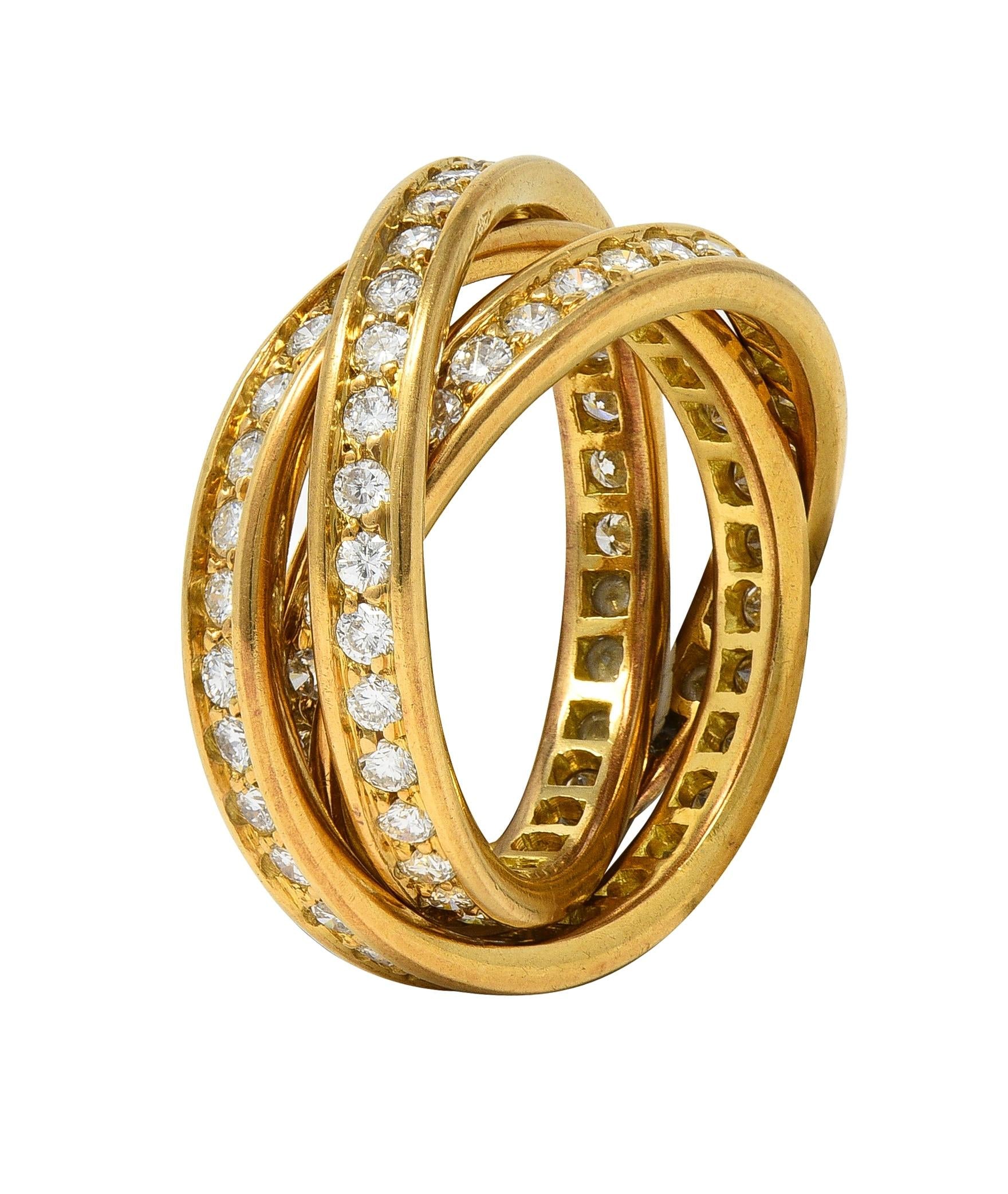 Cartier Paris 1960's 2.88 CTW Diamond 18K Gold Vintage Rolling Trinity Band Ring