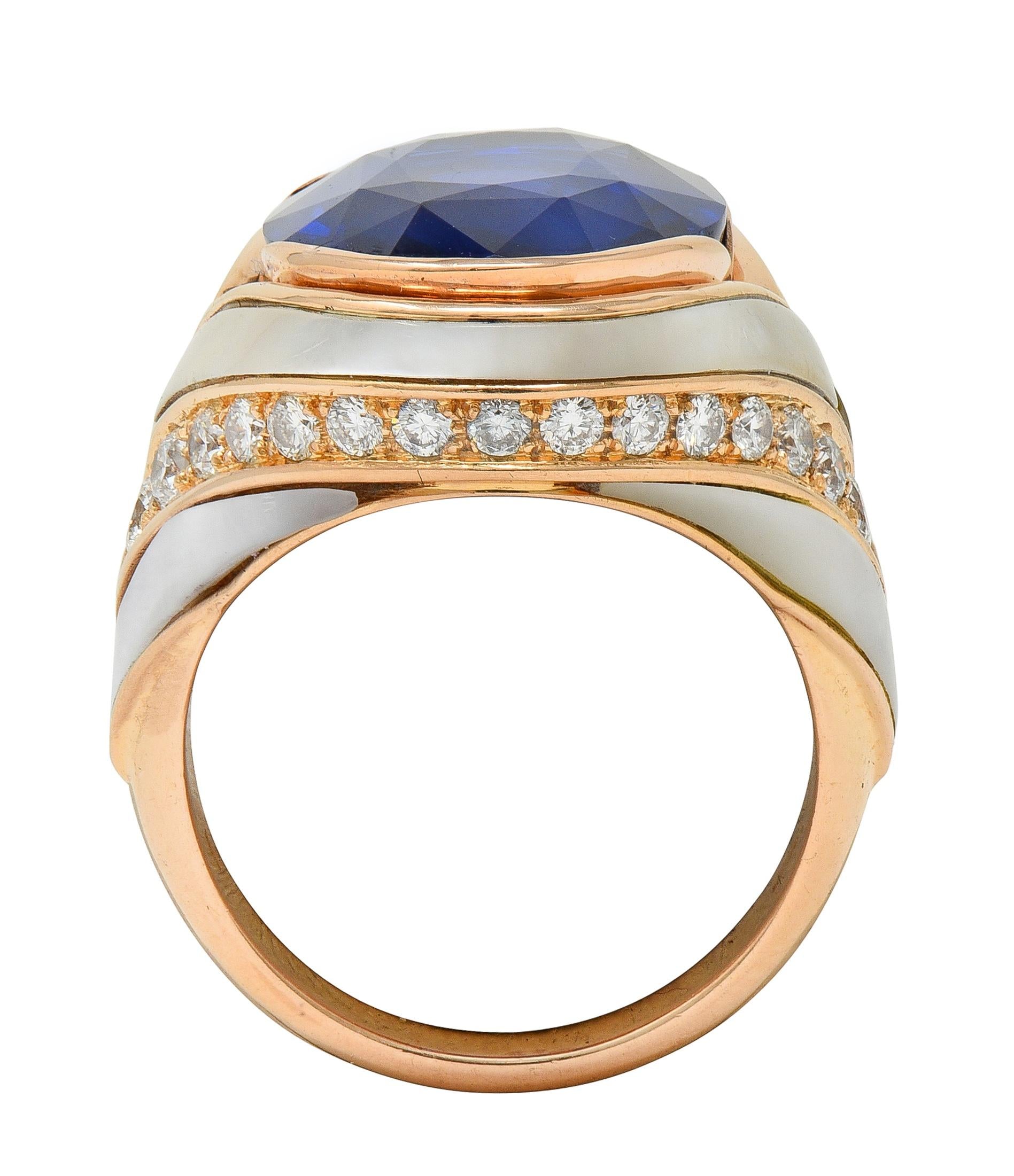 Bulgari No Heat Ceylon Sapphire Diamond Mother-Of-Pearl 18K Rose Gold Ring