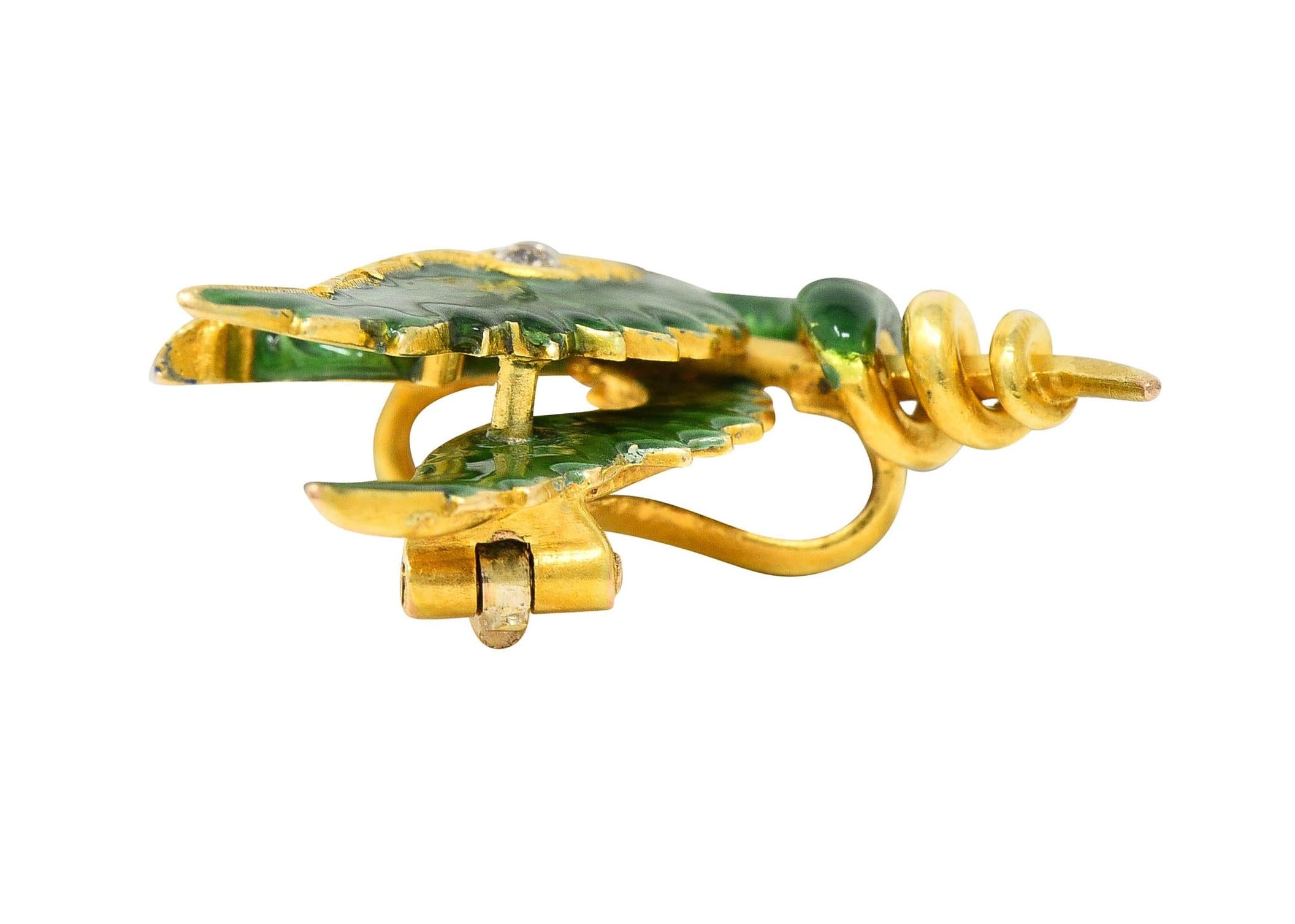 Riker Bros Art Nouveau Diamond Pearl Enamel 14K Gold Dragon Sword Antique Brooch