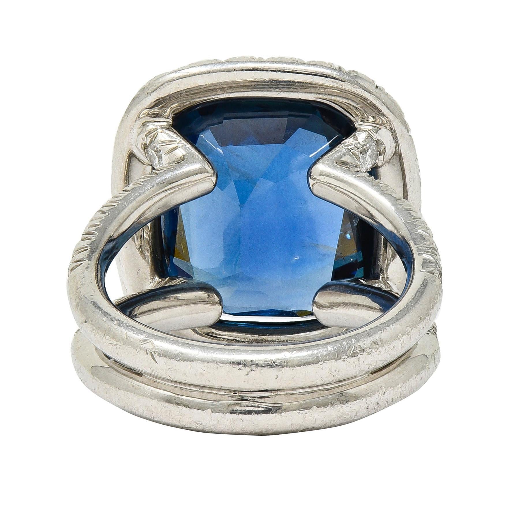 Contemporary 11.50 CTW No Heat Sapphire Diamond Platinum Halo Ring AGL