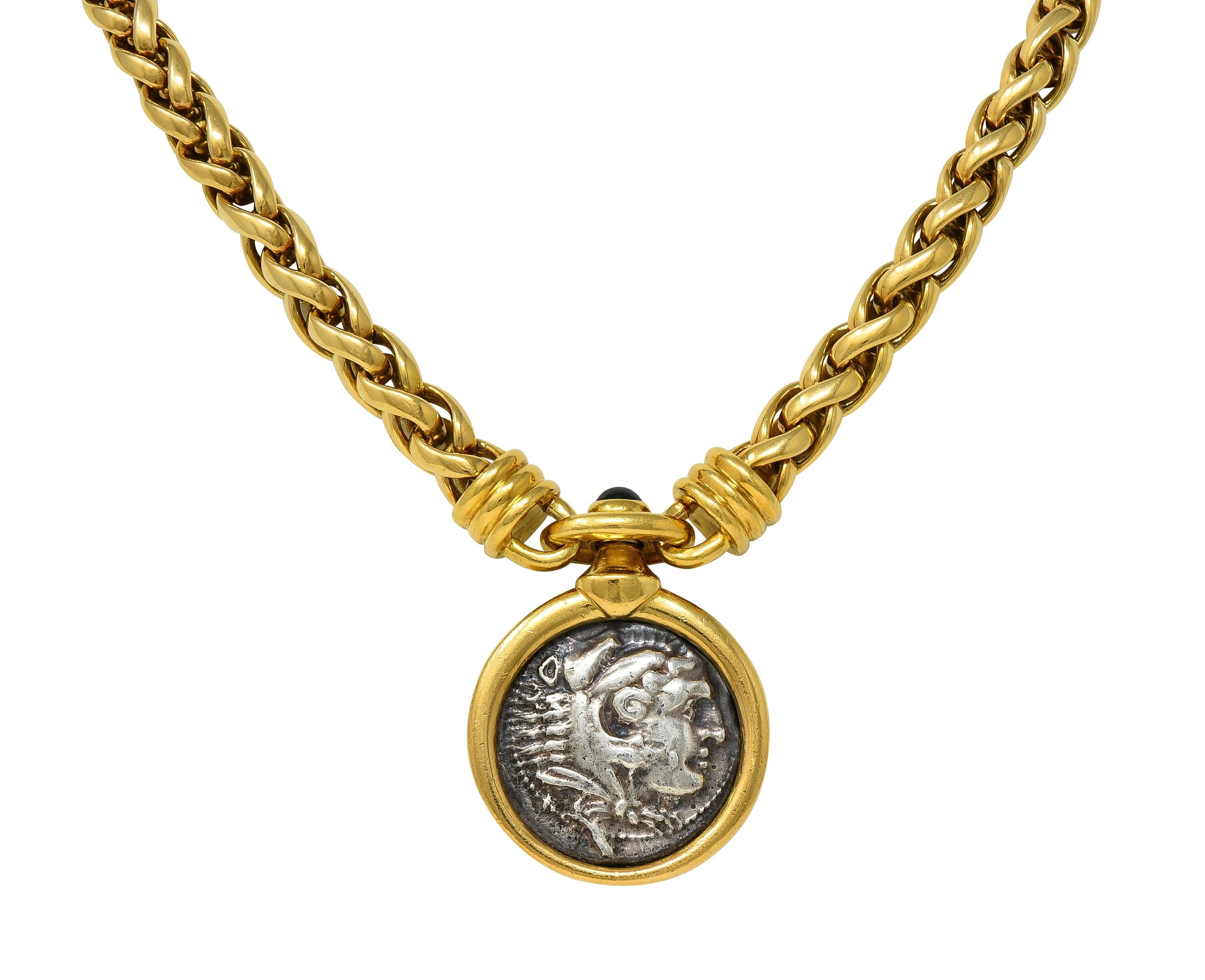 Bulgari Sapphire Ancient Zeus Hercules Coin 18K Gold Vintage Monete Necklace