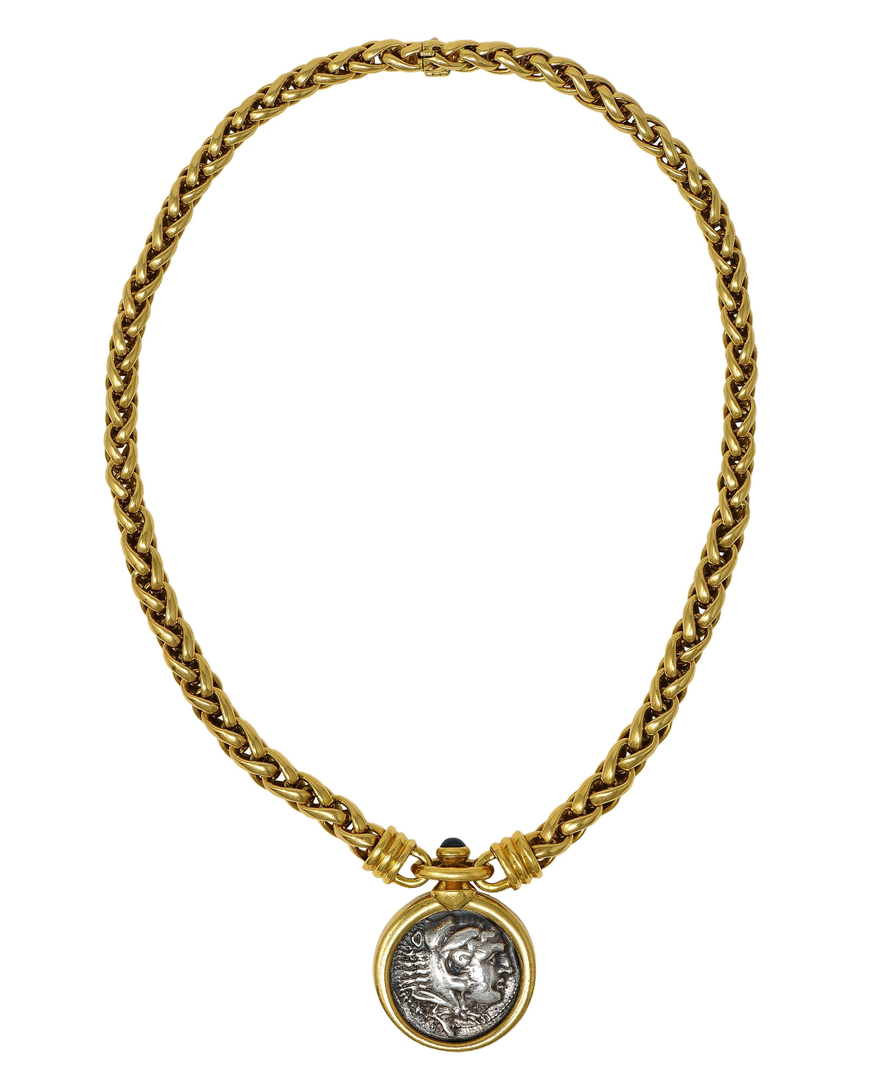 Bulgari Sapphire Ancient Zeus Hercules Coin 18K Gold Vintage Monete Necklace