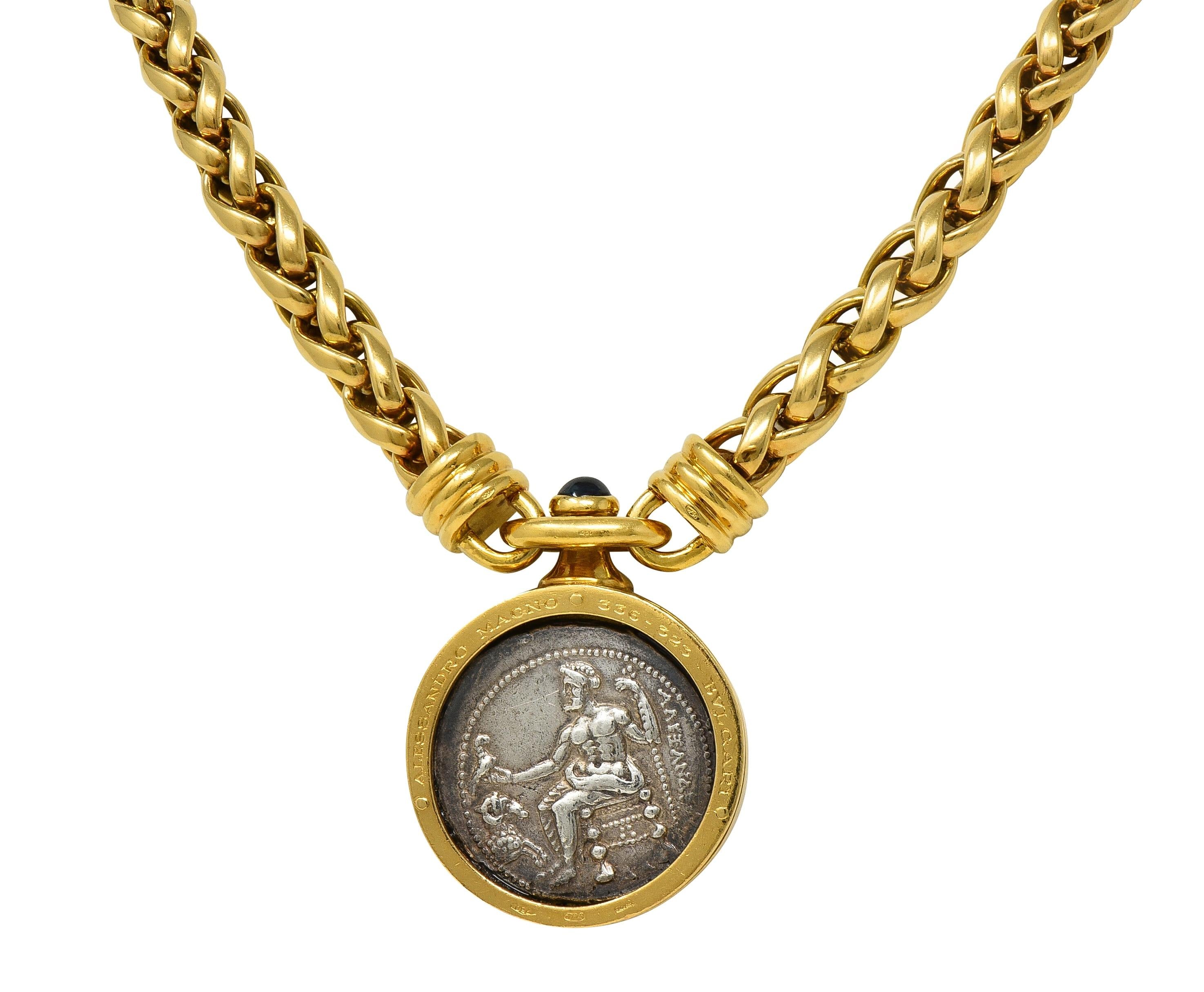 Bulgari Sapphire Ancient Zeus Hercules Coin 18K Gold Vintage Monete Necklace