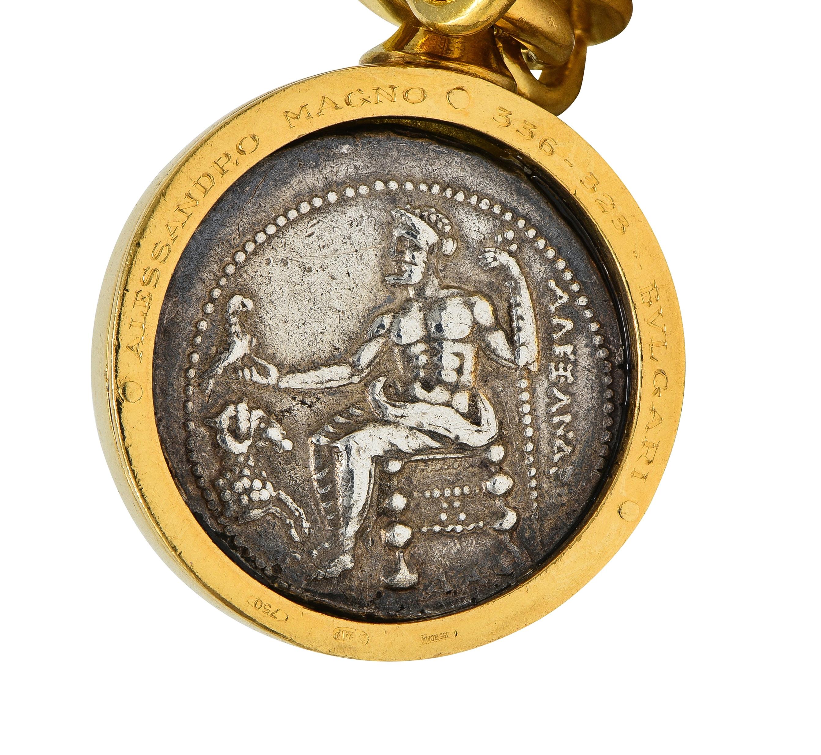 Bulgari Sapphire Ancient Zeus Hercules Coin 18K Gold Vintage Monete Necklace