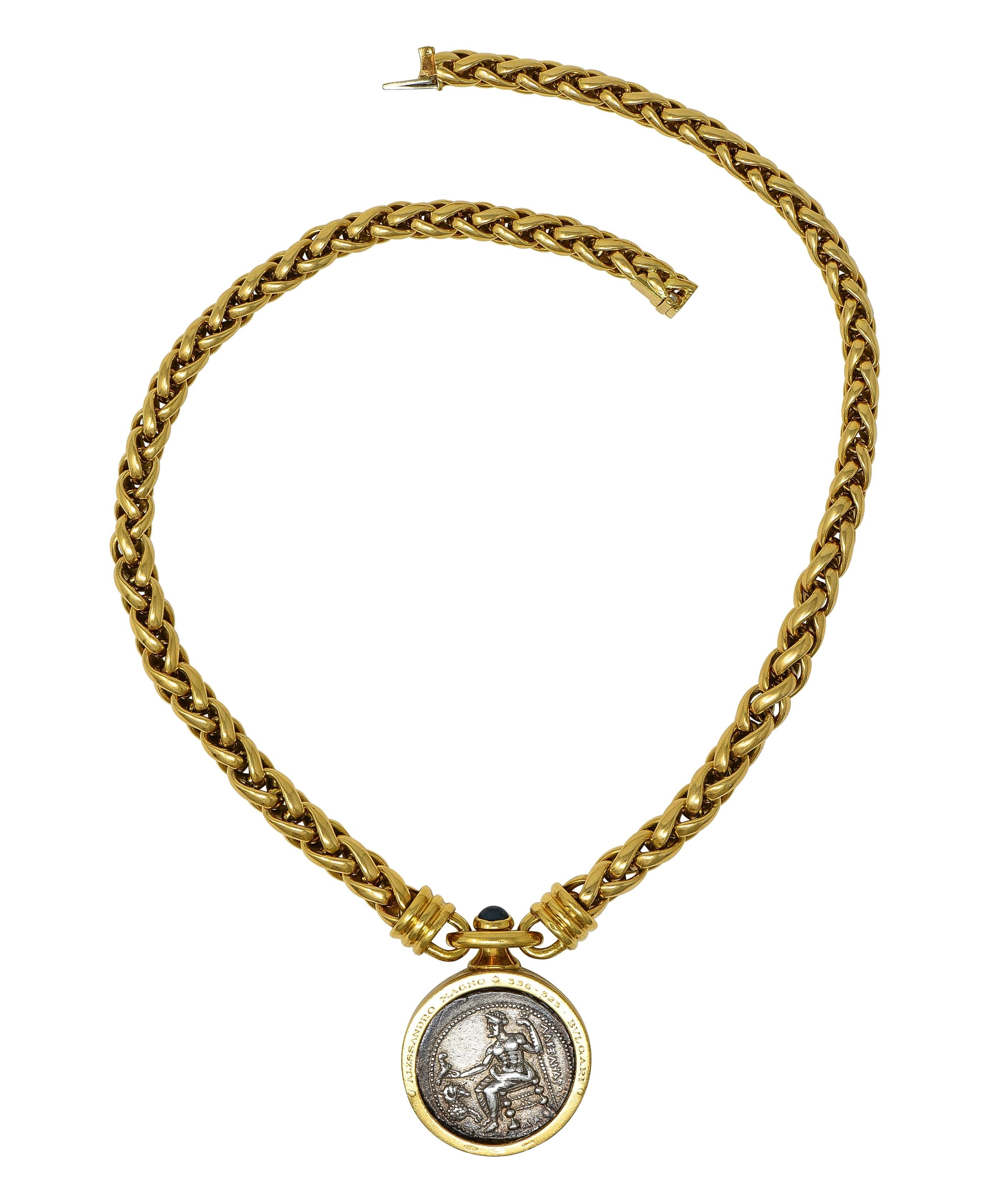 Bulgari Sapphire Ancient Zeus Hercules Coin 18K Gold Vintage Monete Necklace