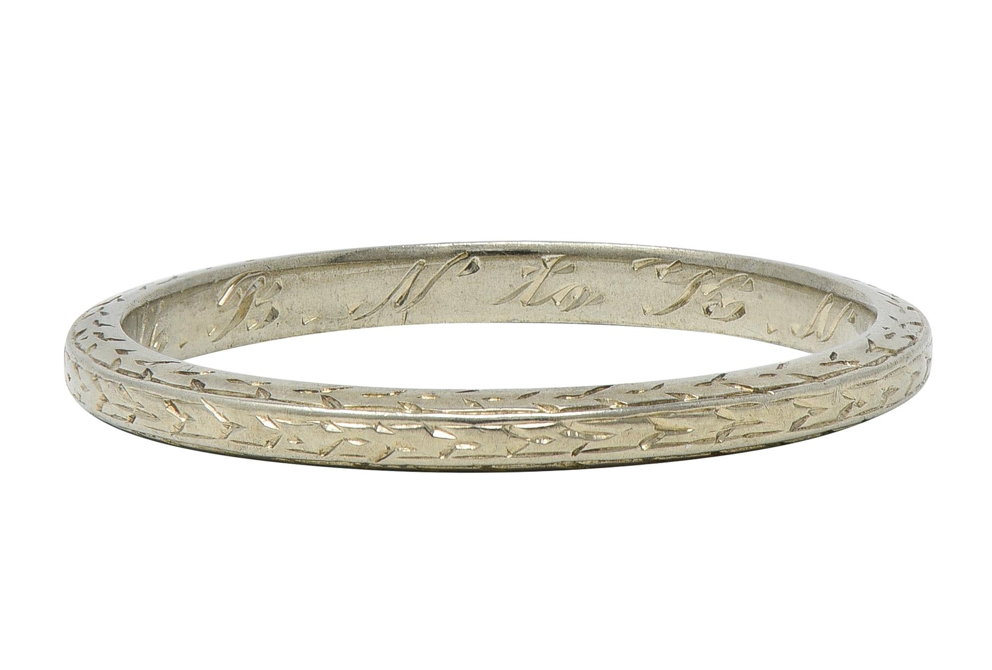 Art Deco 1929 18 Karat White Gold Vintage Wheat Wedding Band Ring