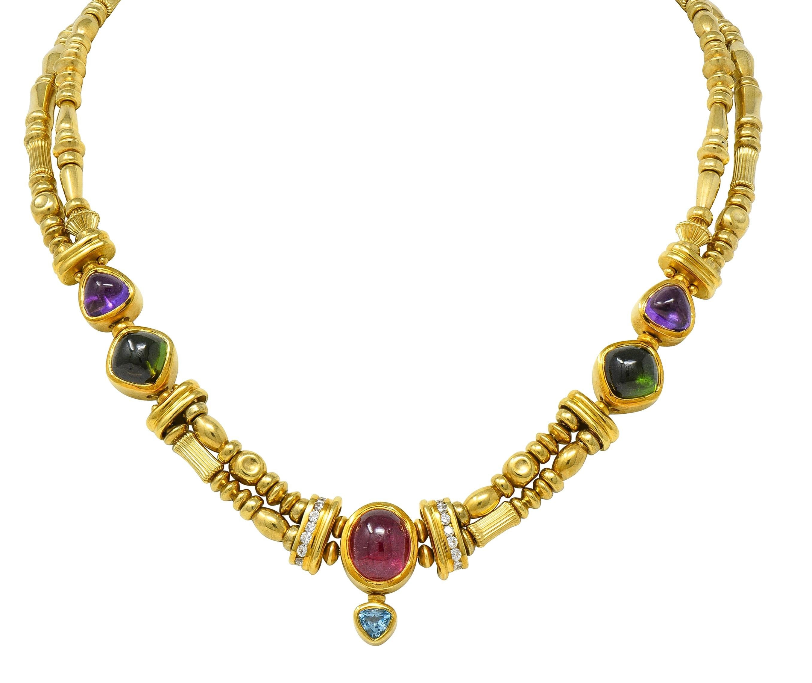 SeidenGang 1990's Diamond Multi-Gem 18K Gold Vintage Multi-Strand Necklace