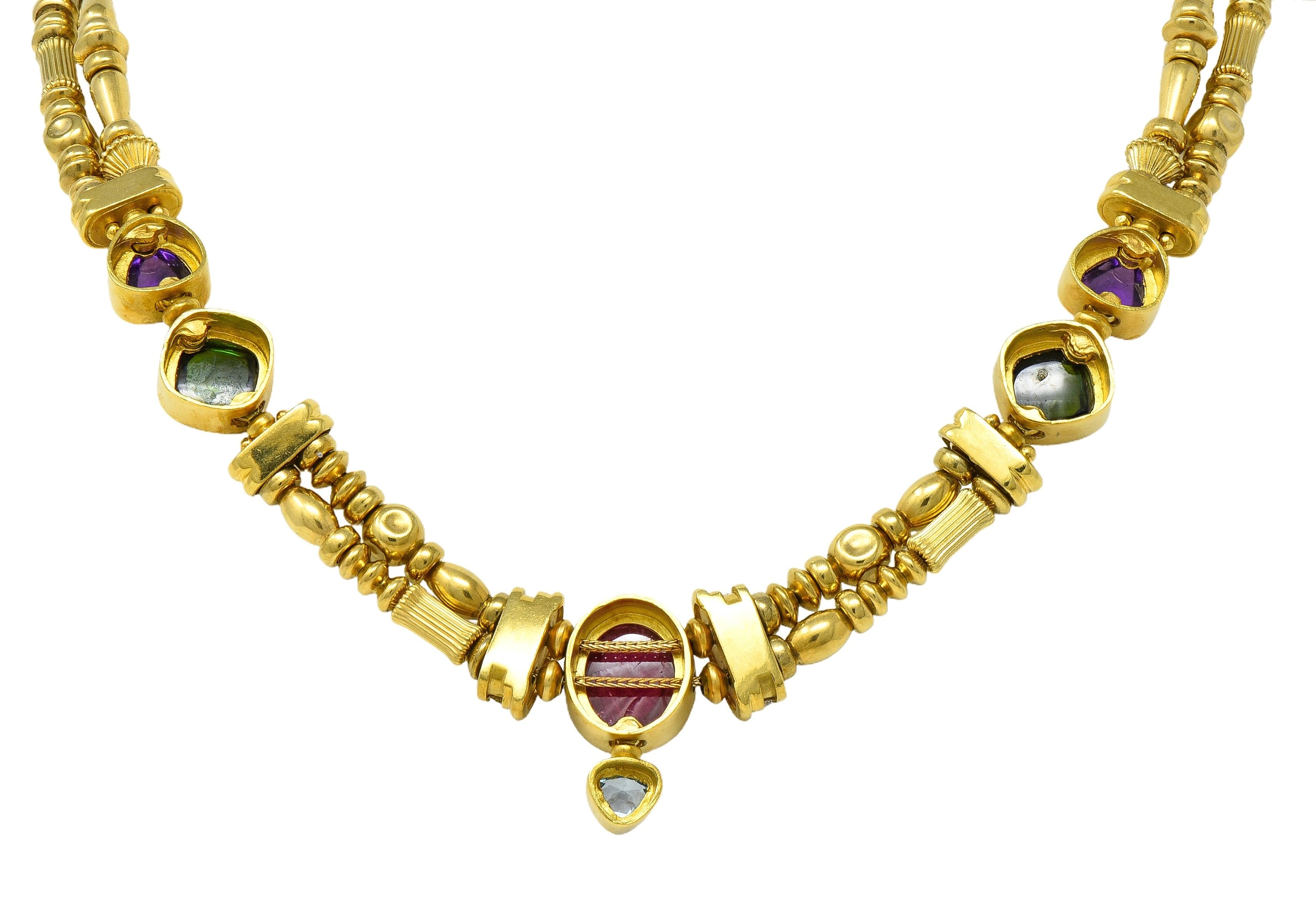 SeidenGang 1990's Diamond Multi-Gem 18K Gold Vintage Multi-Strand Necklace
