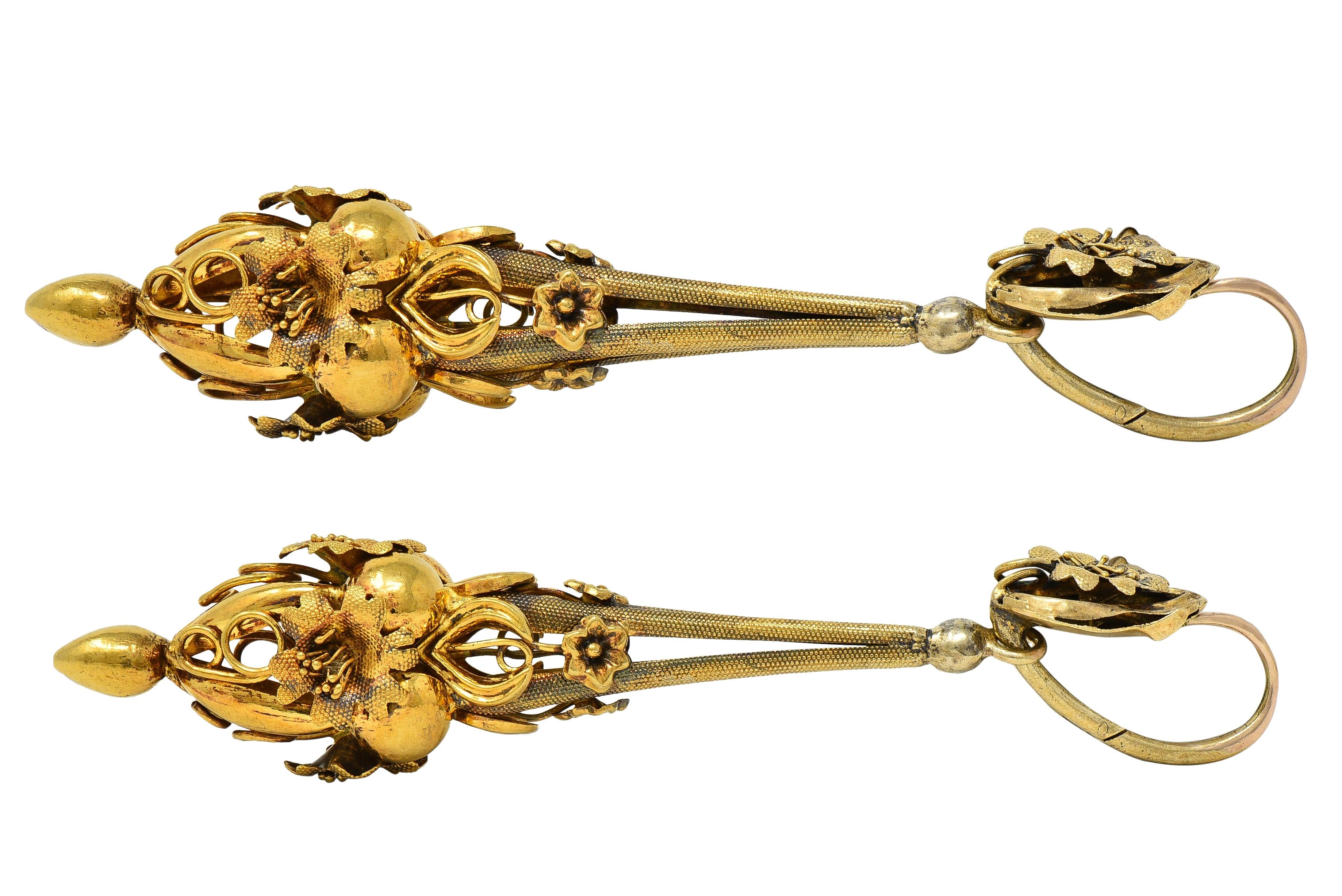 Victorian Etruscan Revival 18 Karat Yellow Antique Day-to-Night Drop Earrings