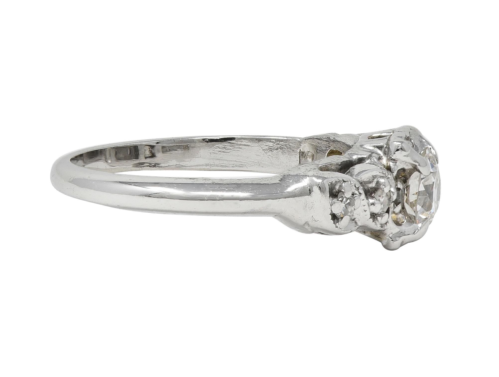 Retro 0.45 CTW Euro Diamond 14 Karat White Gold Vintage Foliate Engagement Ring
