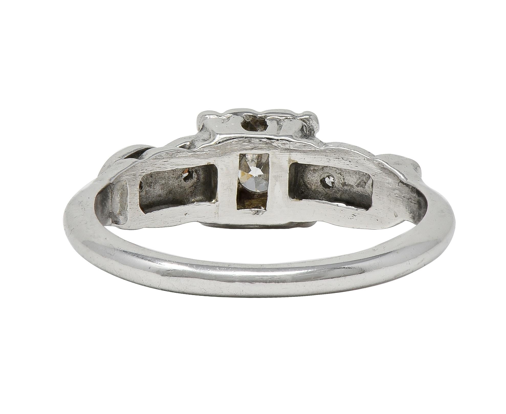 Retro 0.45 CTW Euro Diamond 14 Karat White Gold Vintage Foliate Engagement Ring