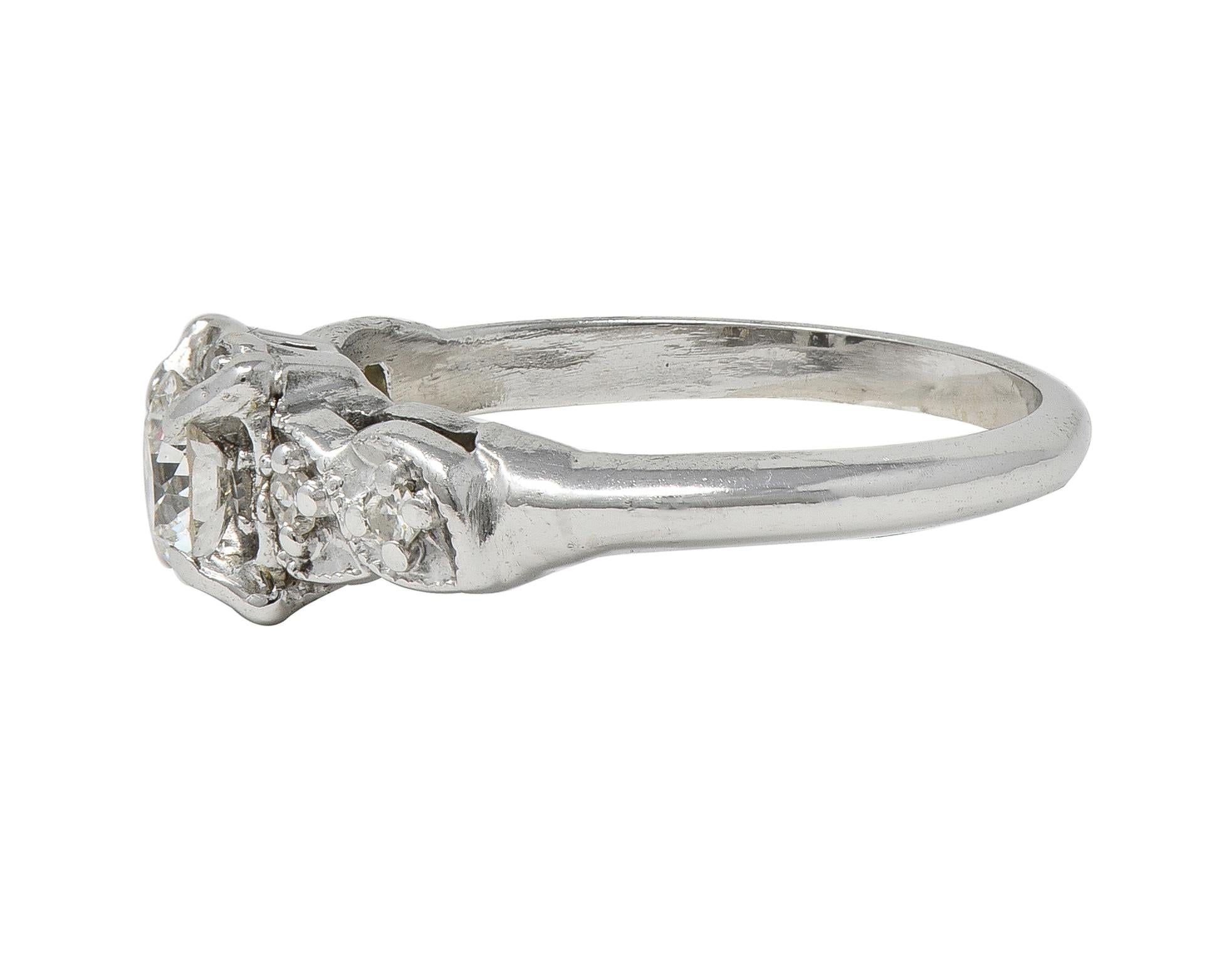 Retro 0.45 CTW Euro Diamond 14 Karat White Gold Vintage Foliate Engagement Ring