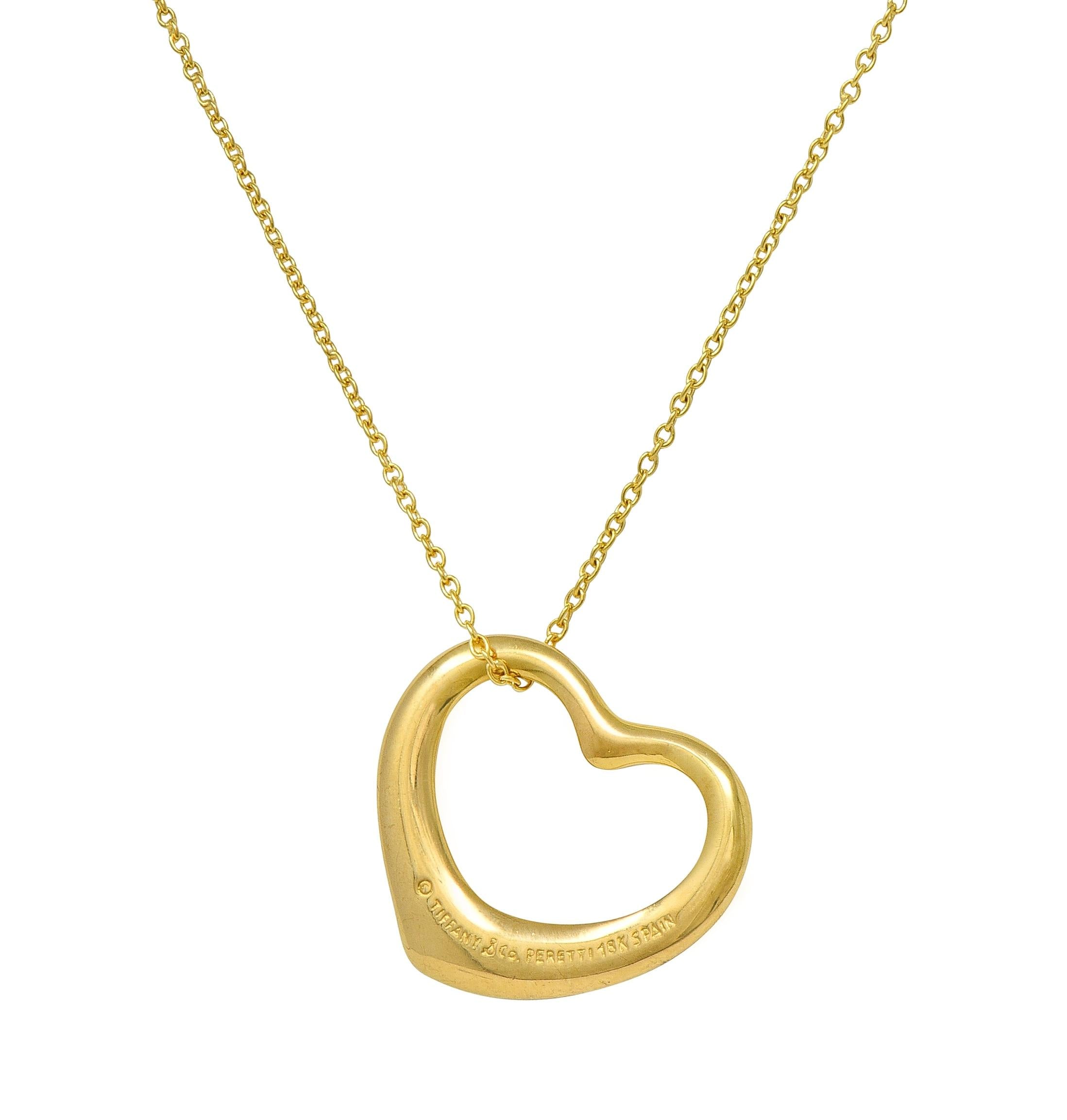 Elsa Peretti Tiffany & Co. 2000's 18K Gold Open Heart Pendant Necklace
